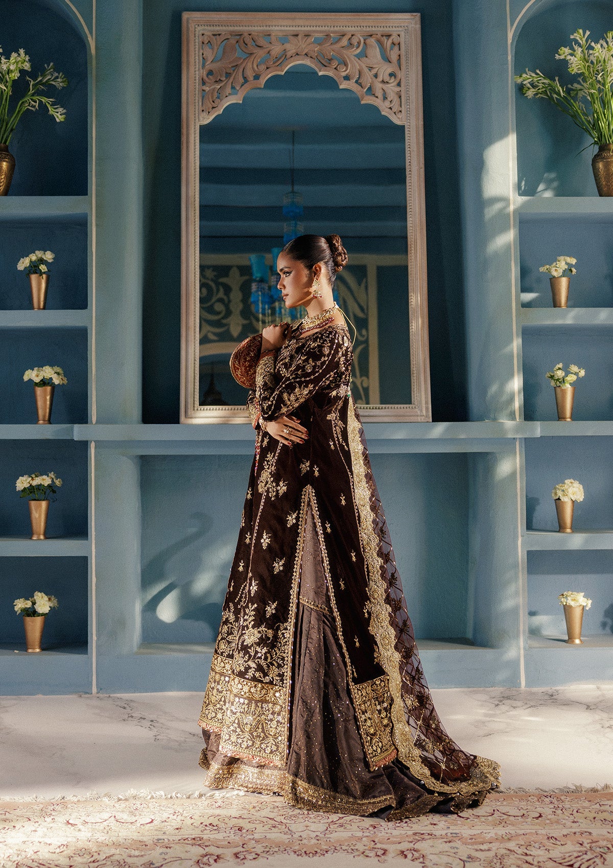 UDAIPUR - LOOK 06 Dark Brown Long Shirt with Sharara For Formal Events - Pakistani Designer Wear for Women in UK | Kifat