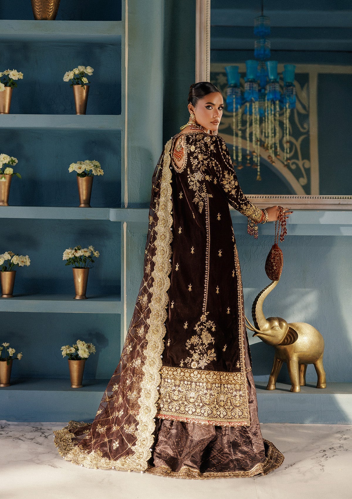 UDAIPUR - LOOK 06 Dark Brown Long Shirt with Sharara For Formal Events - Pakistani Designer Wear for Women in UK | Kifat