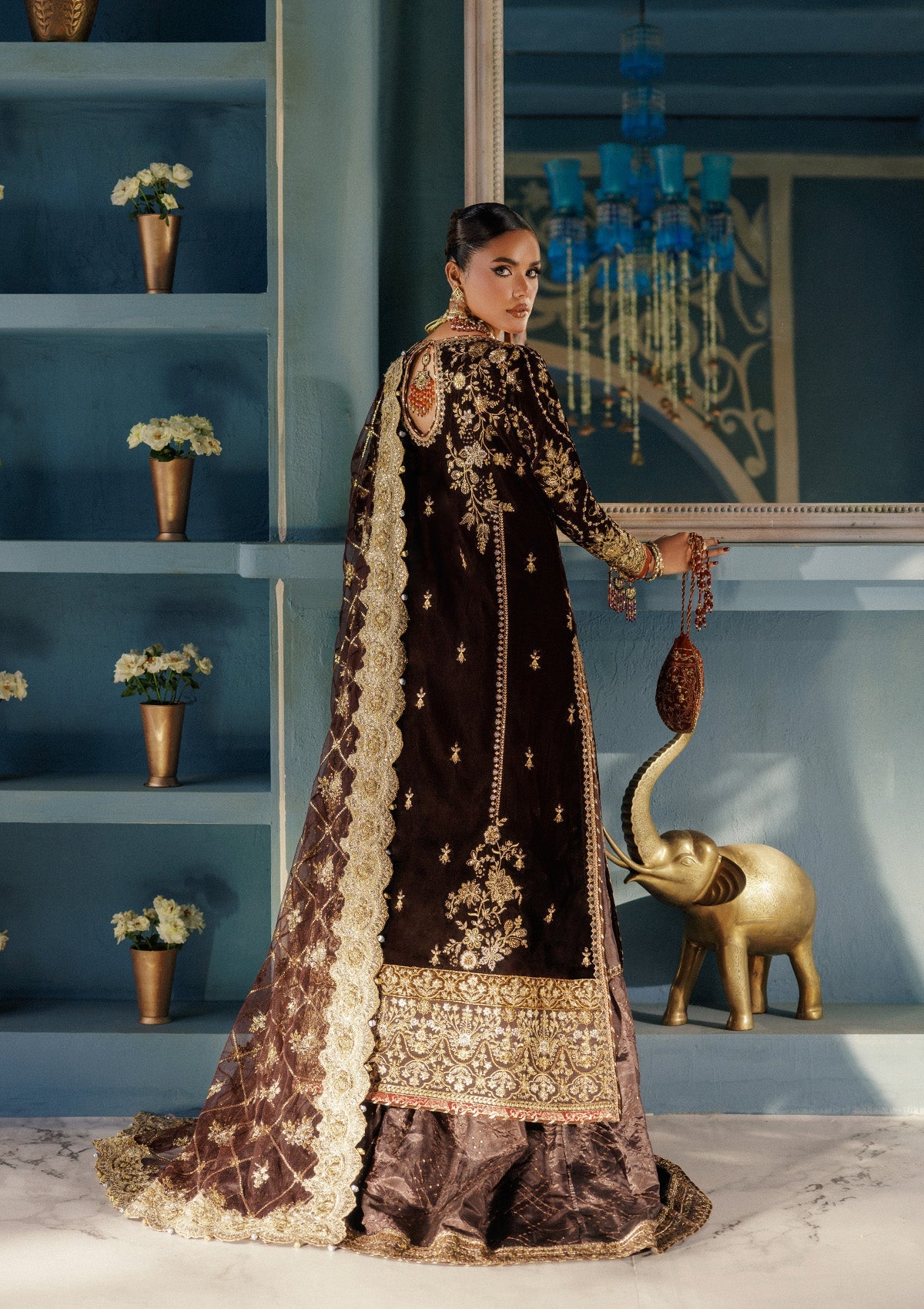 UDAIPUR - LOOK 06 Dark Brown Long Shirt with Sharara For Formal Events - Pakistani Designer Wear for Women in UK | Kifat
