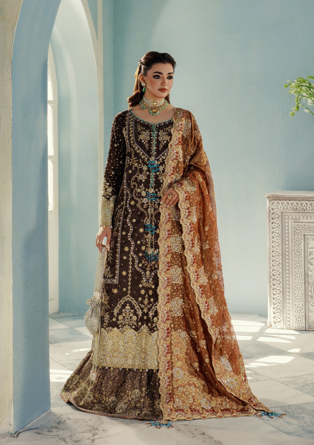 UDAIPUR - LOOK 07 Grey Long Shirt with Sharara For Formal Events - Pakistani Designer Wear for Women in UK | Kifat
