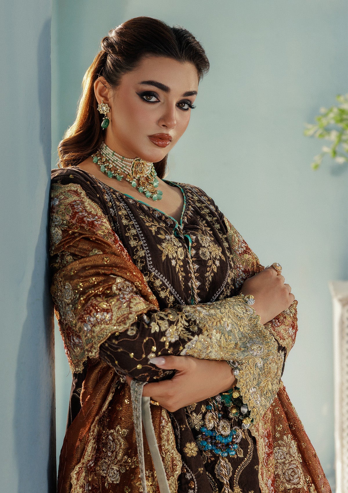 UDAIPUR - LOOK 07 Grey Long Shirt with Sharara For Formal Events - Pakistani Designer Wear for Women in UK | Kifat