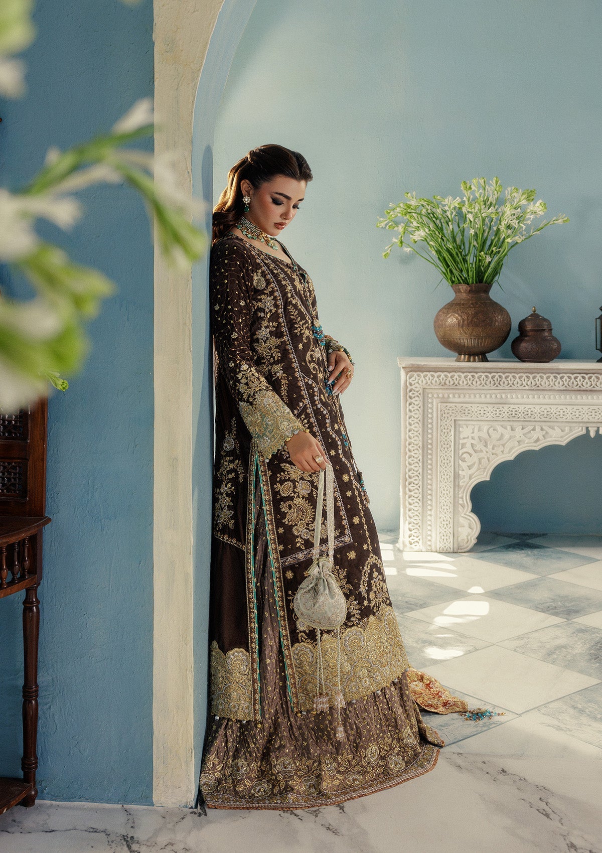 UDAIPUR - LOOK 07 Grey Long Shirt with Sharara For Formal Events - Pakistani Designer Wear for Women in UK | Kifat