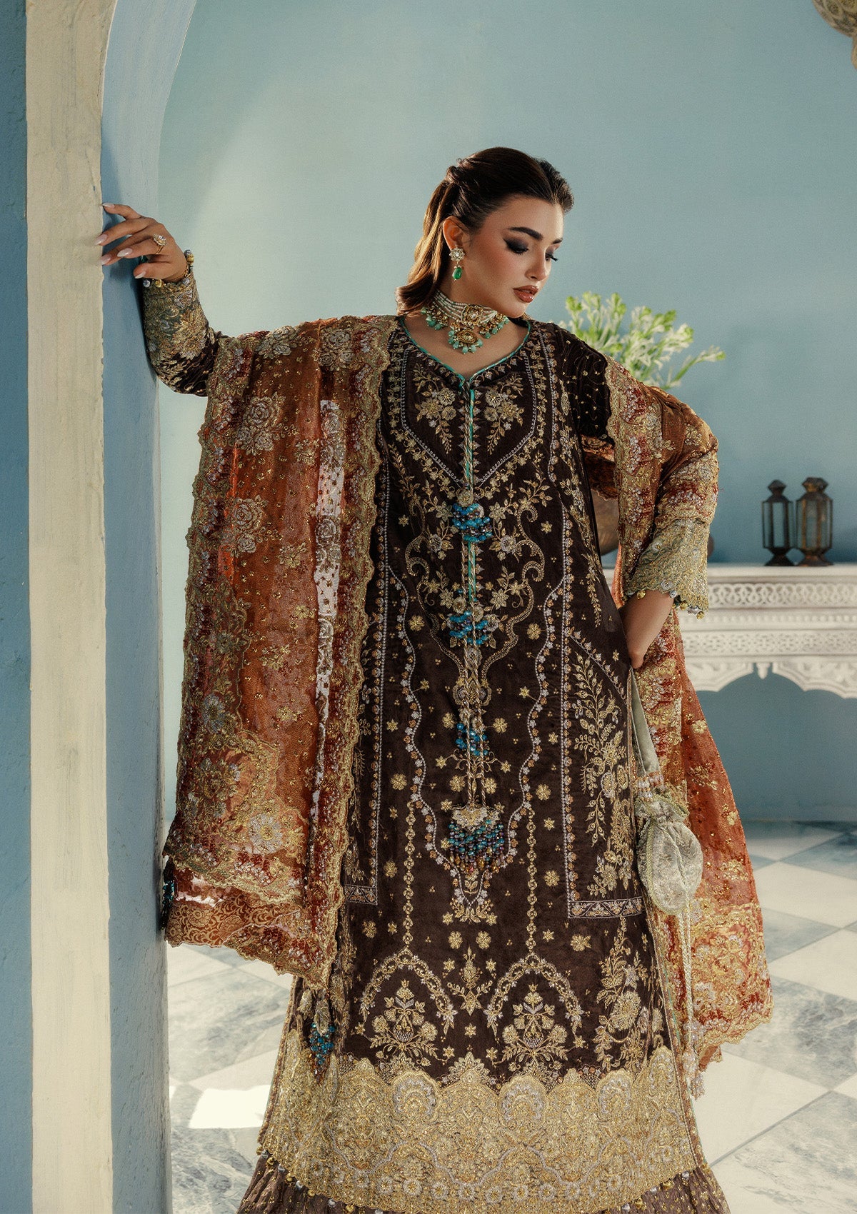 UDAIPUR - LOOK 07 Grey Long Shirt with Sharara For Formal Events - Pakistani Designer Wear for Women in UK | Kifat
