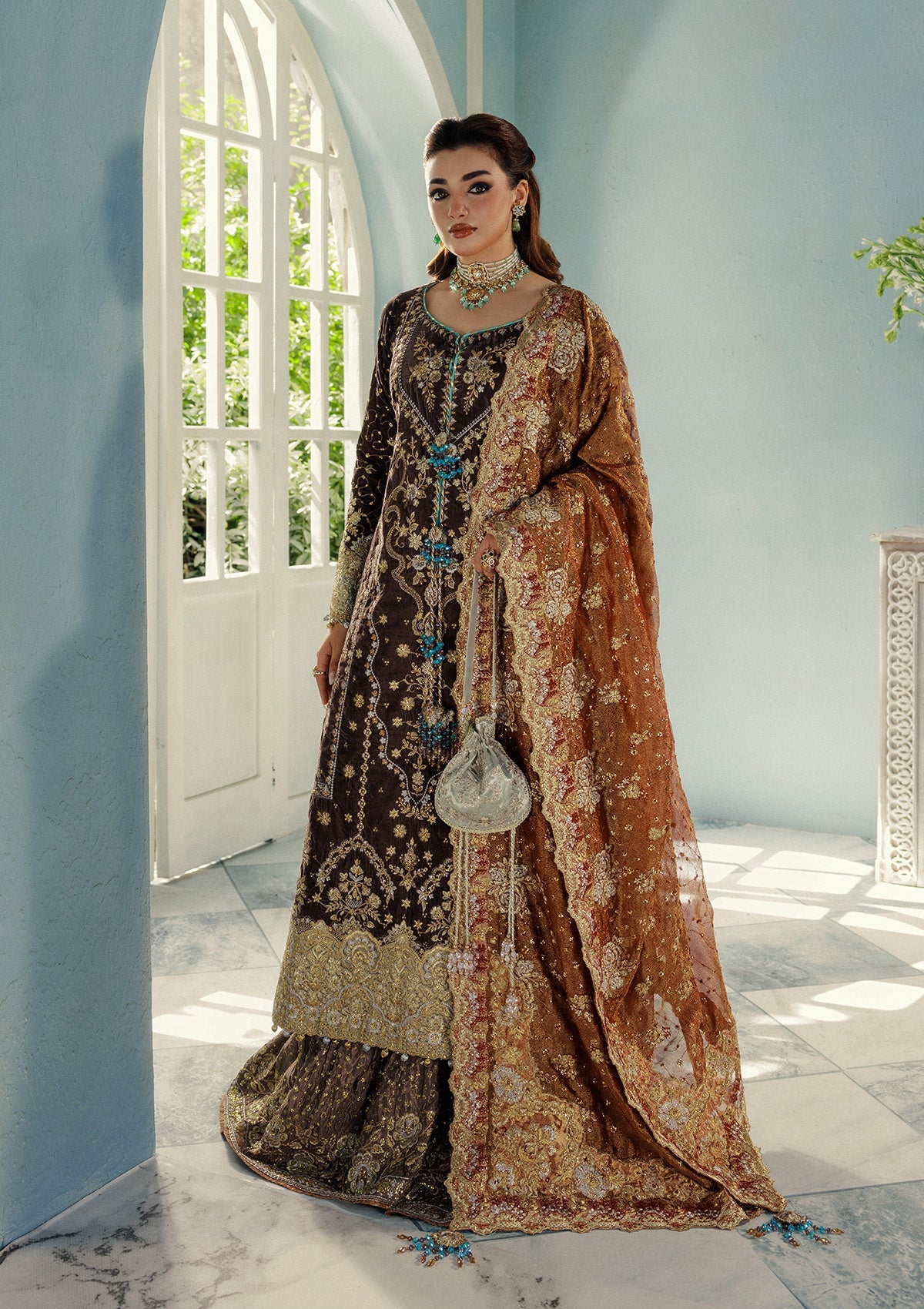 UDAIPUR - LOOK 07 Grey Long Shirt with Sharara For Formal Events - Pakistani Designer Wear for Women in UK | Kifat
