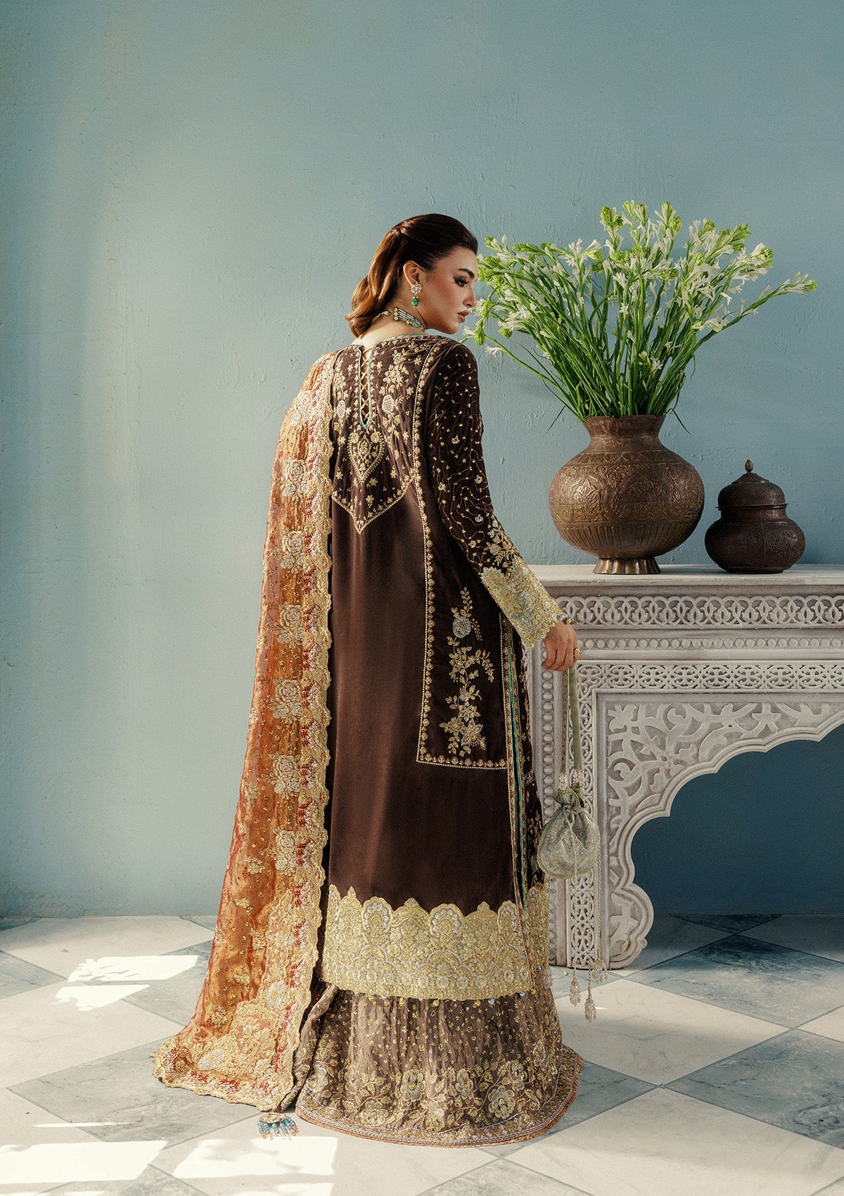 UDAIPUR - LOOK 07 Grey Long Shirt with Sharara For Formal Events - Pakistani Designer Wear for Women in UK | Kifat
