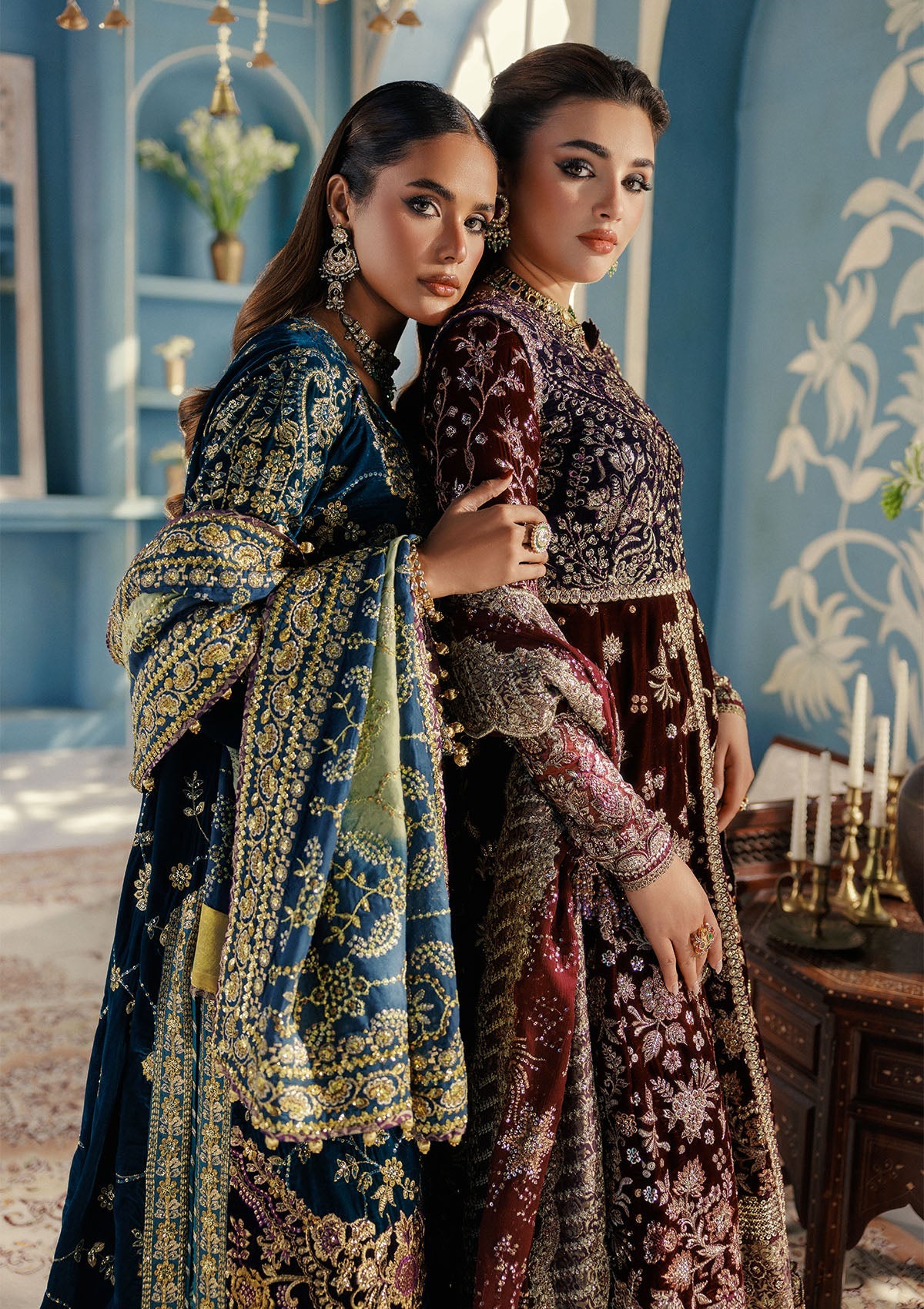 UDAIPUR - LOOK 08 Blue Teal Long Shirt with Farshi Sharara For Formal Events - Pakistani Designer Wear for Women in UK | Kifat