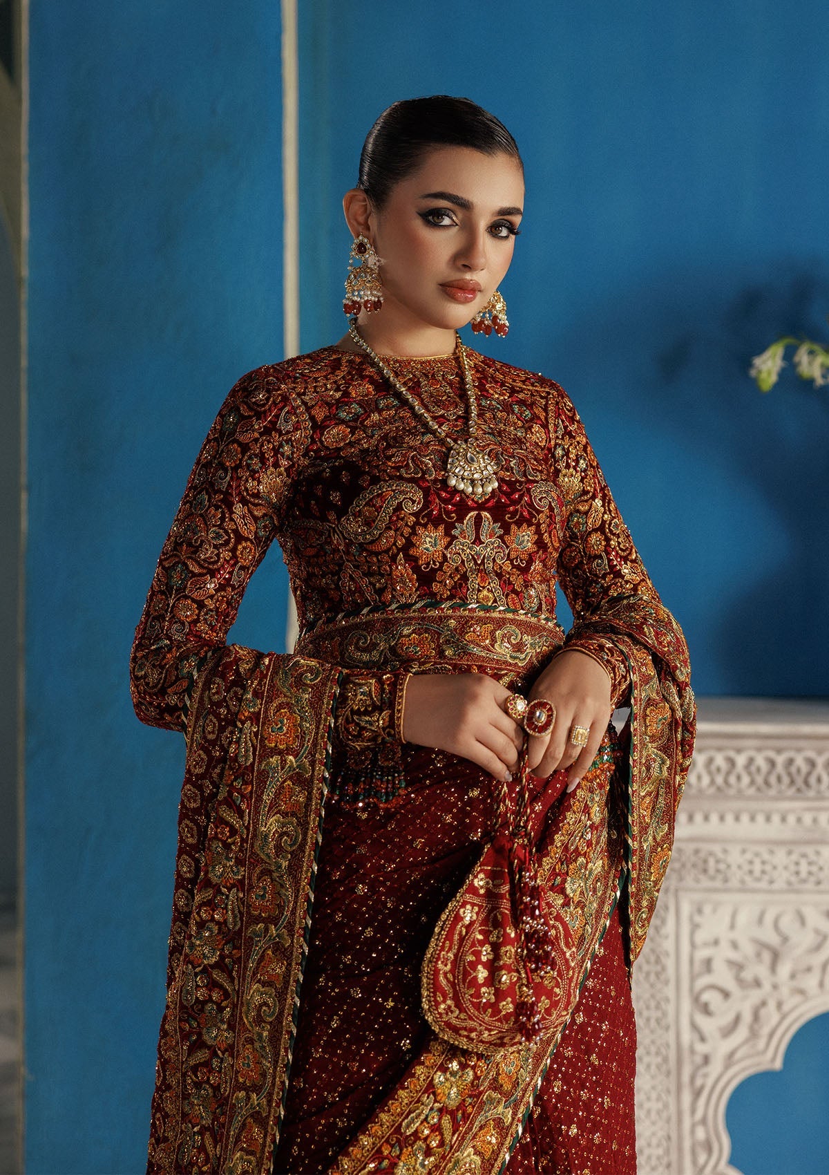 UDAIPUR - LOOK 09 Crimson Saree For Formal Events - Pakistani Designer Wear for Women in UK | Kifat