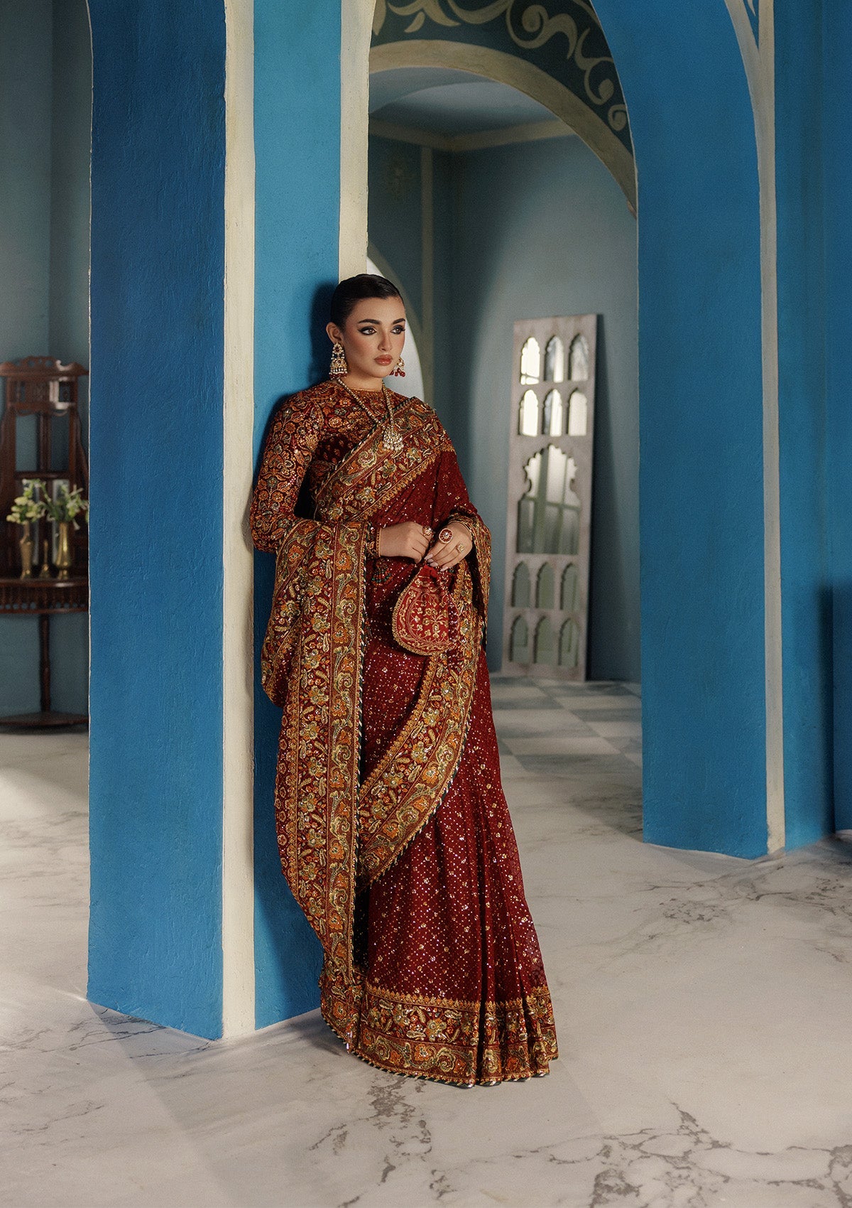 UDAIPUR - LOOK 09 Crimson Saree For Formal Events - Pakistani Designer Wear for Women in UK | Kifat