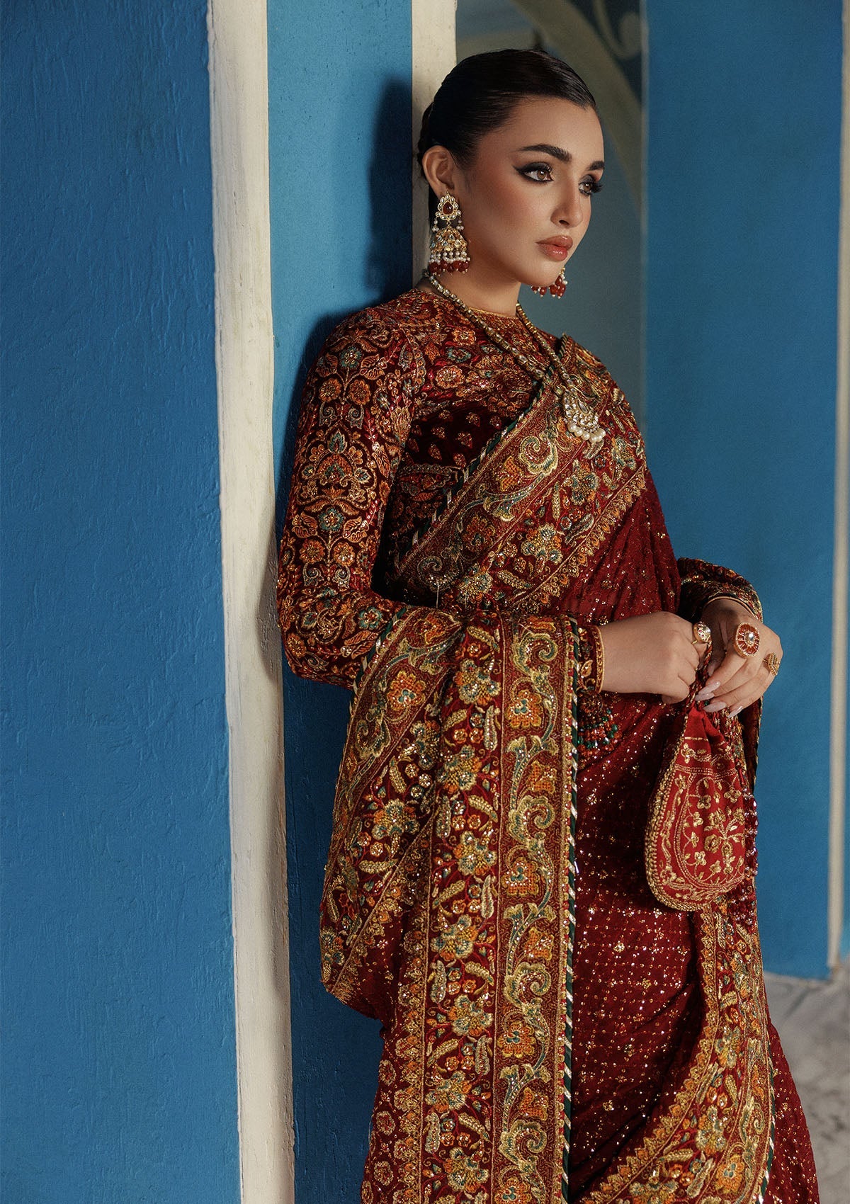 UDAIPUR - LOOK 09 Crimson Saree For Formal Events - Pakistani Designer Wear for Women in UK | Kifat