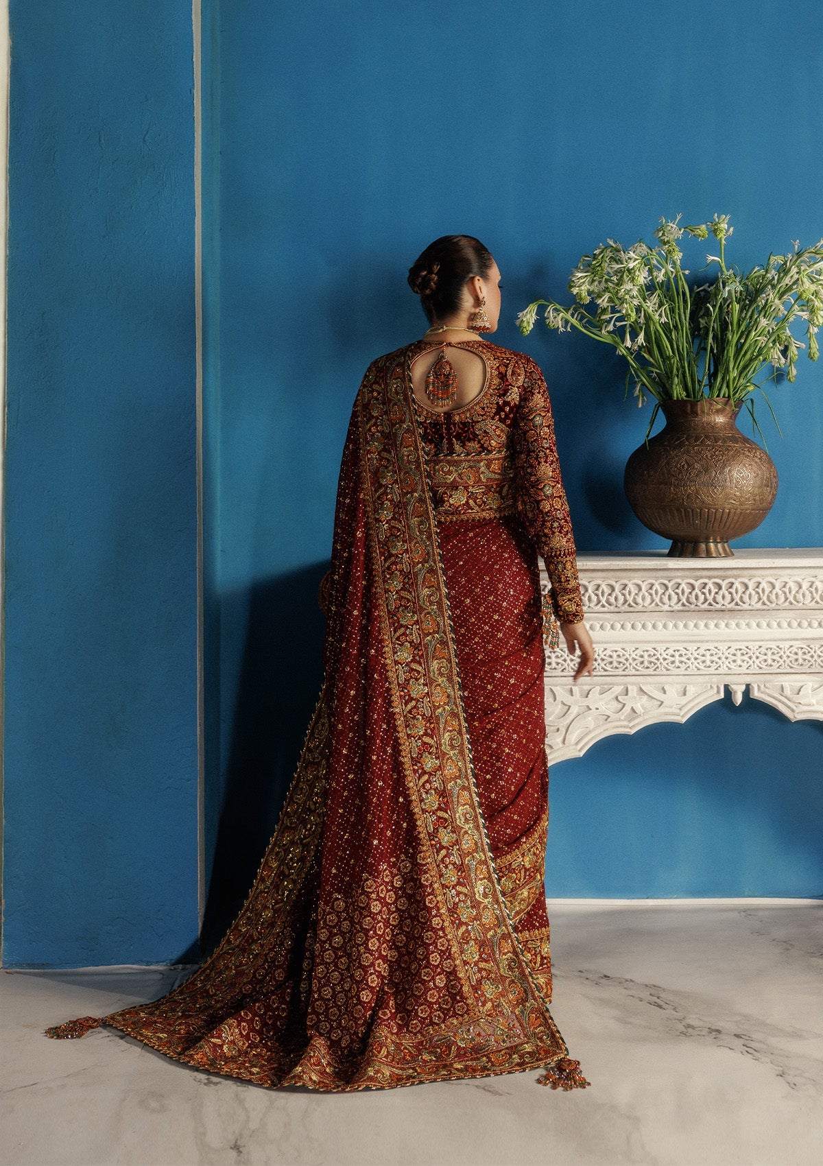 UDAIPUR - LOOK 09 Crimson Saree For Formal Events - Pakistani Designer Wear for Women in UK | Kifat