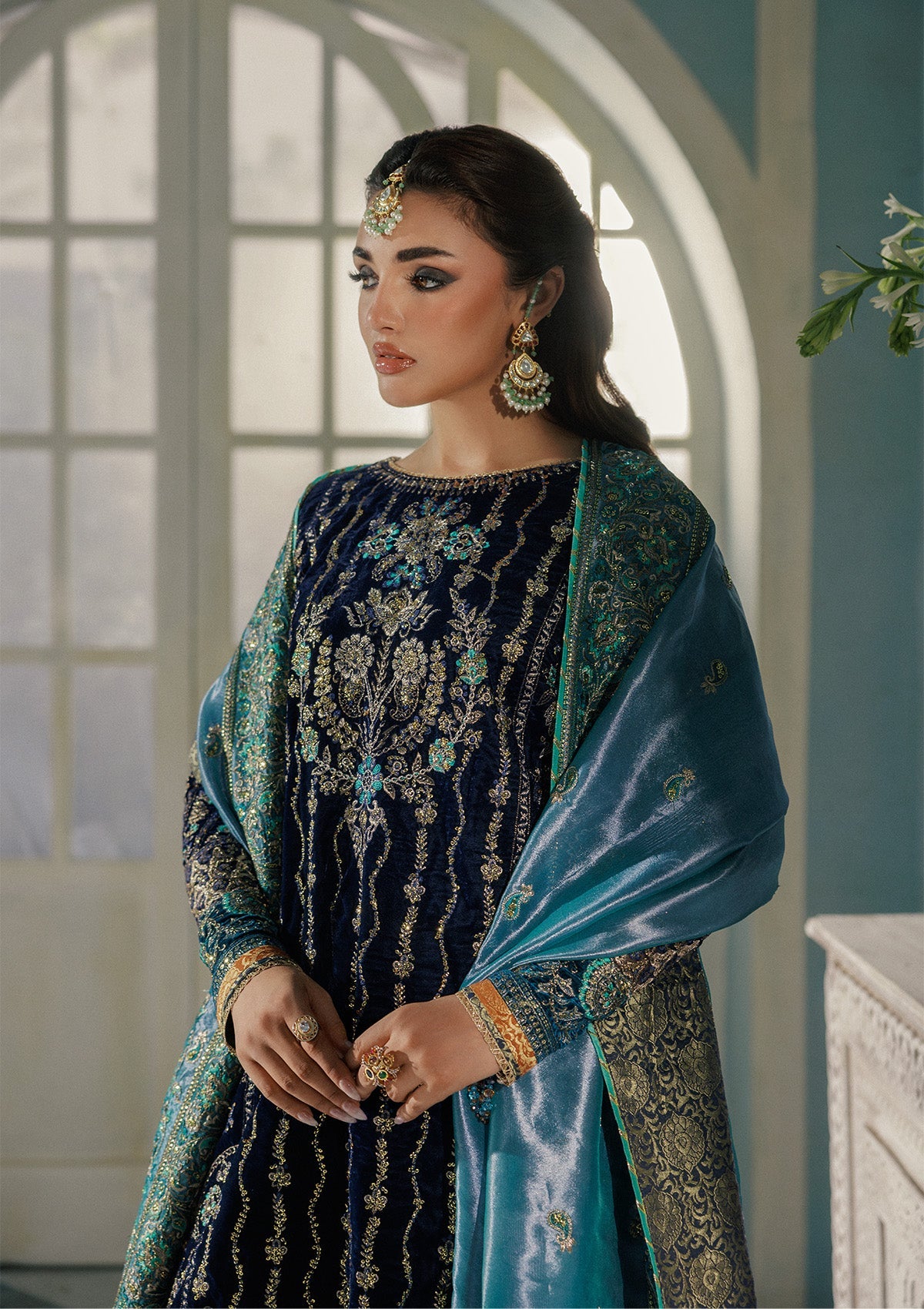 UDAIPUR - LOOK 10 Dark Blue Long Shirt with Farshi Sharara For Formal Events - Pakistani Designer Wear for Women in UK | Kifat