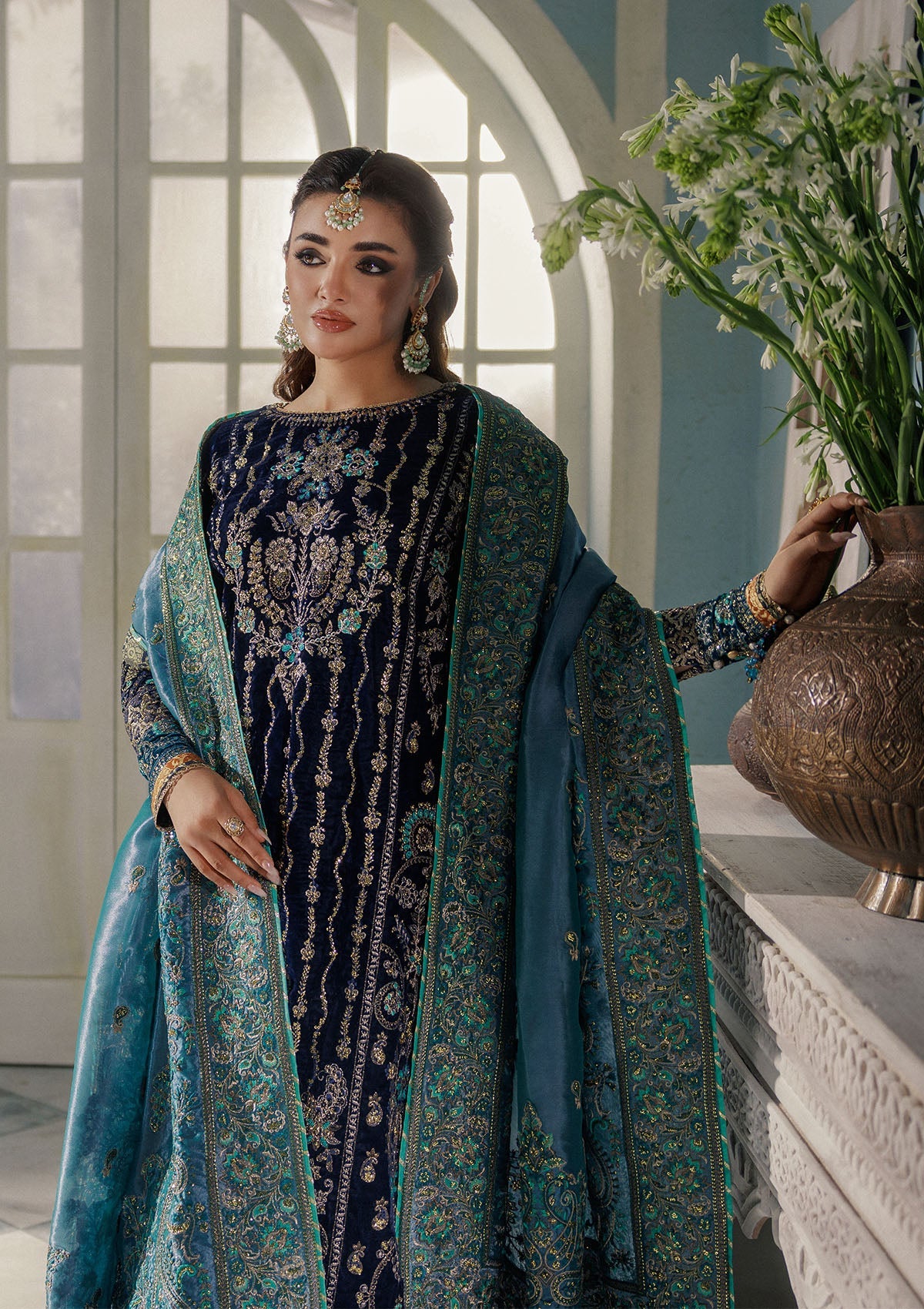 UDAIPUR - LOOK 10 Dark Blue Long Shirt with Farshi Sharara For Formal Events - Pakistani Designer Wear for Women in UK | Kifat