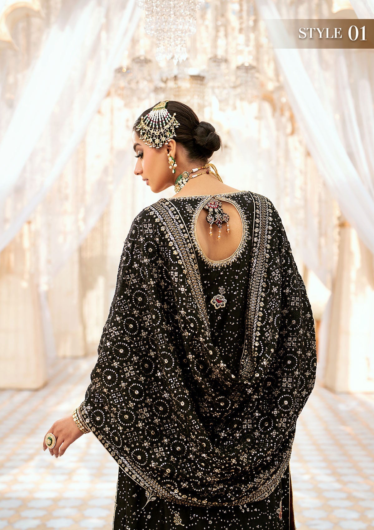 WEDDING FESTIVE '24 VOL. 1 - LOOK 04 Black Long Shirt with Gharara,Long Shirt with Izhaar Pants For Wedding Events - Pakistani Designer Wear for Women in UK | Kifat