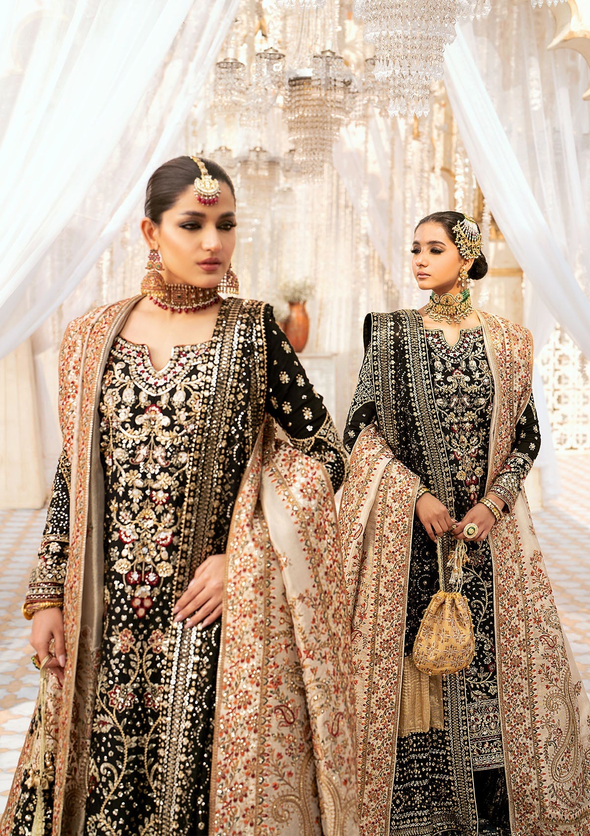 WEDDING FESTIVE '24 VOL. 1 - LOOK 04 Black Long Shirt with Gharara,Long Shirt with Izhaar Pants For Wedding Events - Pakistani Designer Wear for Women in UK | Kifat