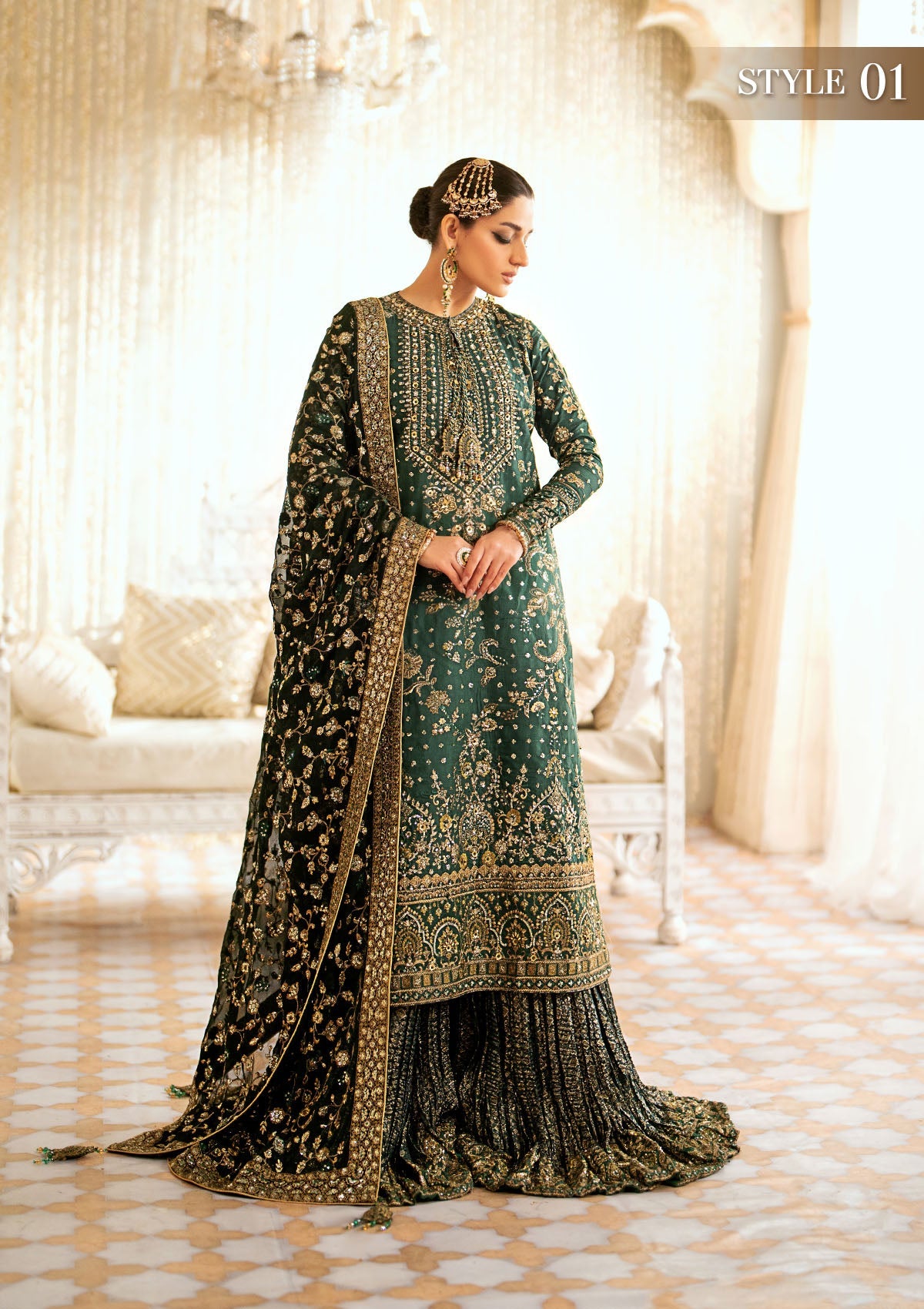 WEDDING FESTIVE '24 VOL. 1 - LOOK 07 Lilac Long Shirt with Crushed Sharara,Long Shirt with Gharara For Wedding Events - Pakistani Designer Wear for Women in UK | Kifat