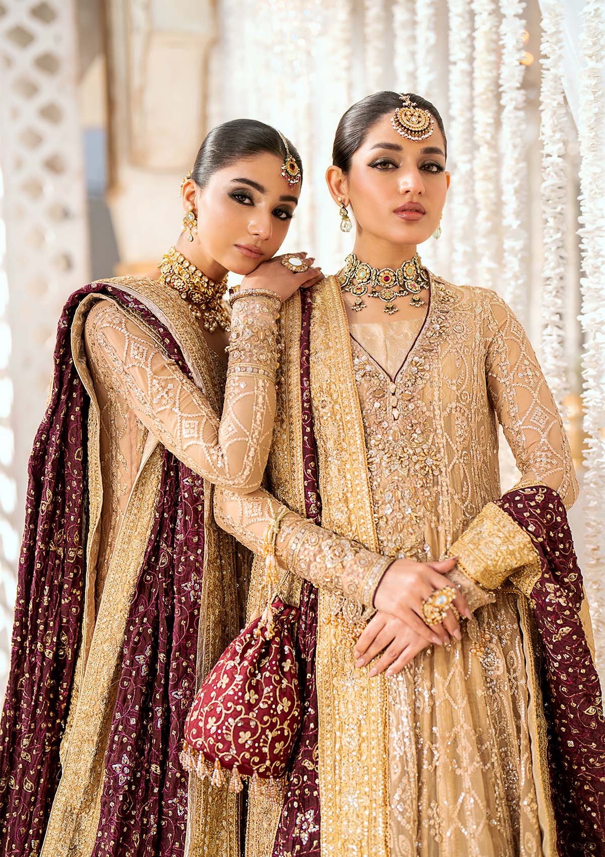 WEDDING FESTIVE '24 VOL. 1 - LOOK 08 Champagne Kalidaar Frock with Crushed Frock,Angrakha with Crushed Skirt For Wedding Events - Pakistani Designer Wear for Women in UK | Kifat