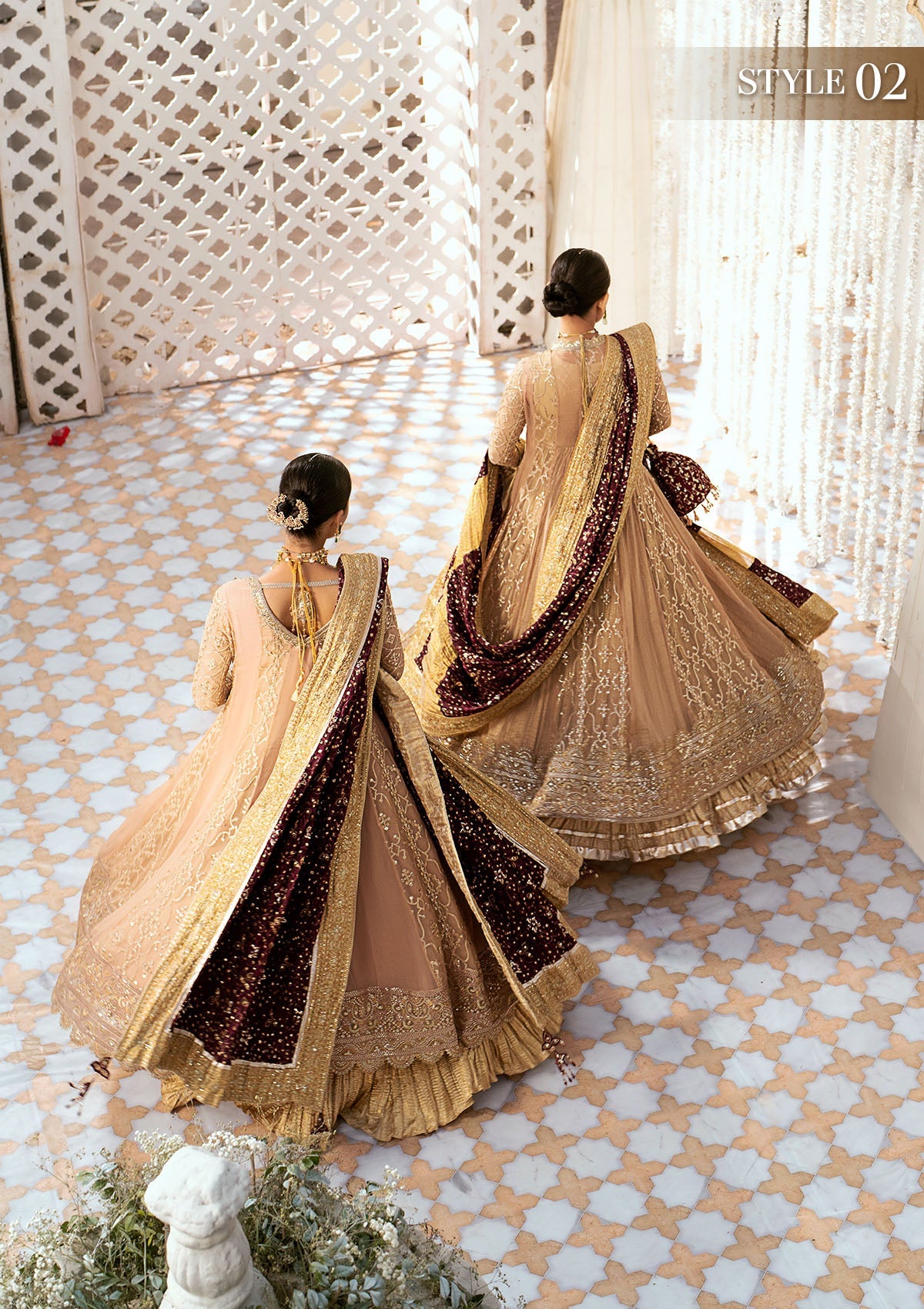 WEDDING FESTIVE '24 VOL. 1 - LOOK 08 Champagne Kalidaar Frock with Crushed Frock,Angrakha with Crushed Skirt For Wedding Events - Pakistani Designer Wear for Women in UK | Kifat