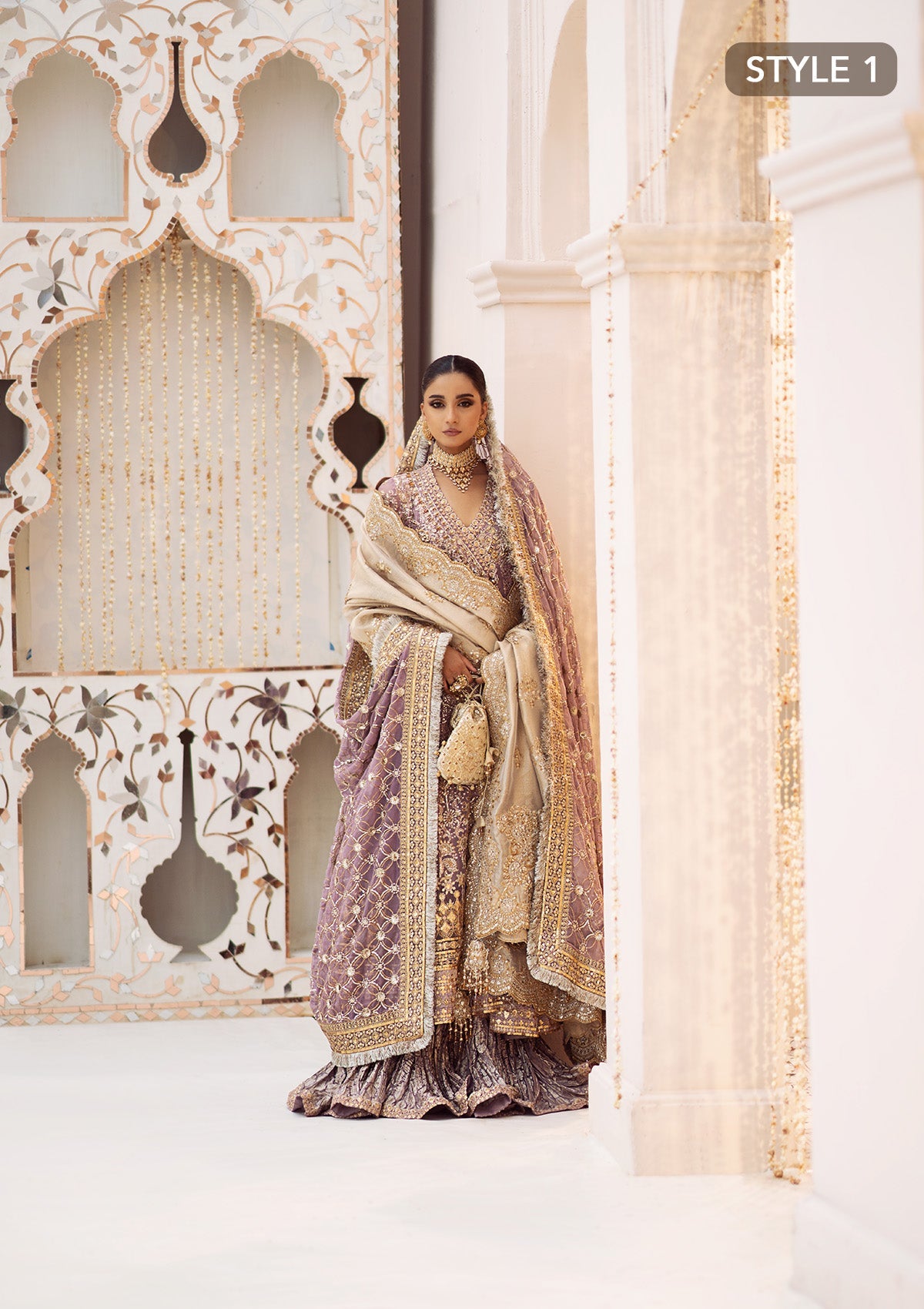 WEDDING FESTIVE 24 VOL. 2 - LOOK 10 Lilac Angrakha with crushed Sharara,Kalidaar with Crushed Frock For Wedding Events - Pakistani Designer Wear for Women in UK | Kifat