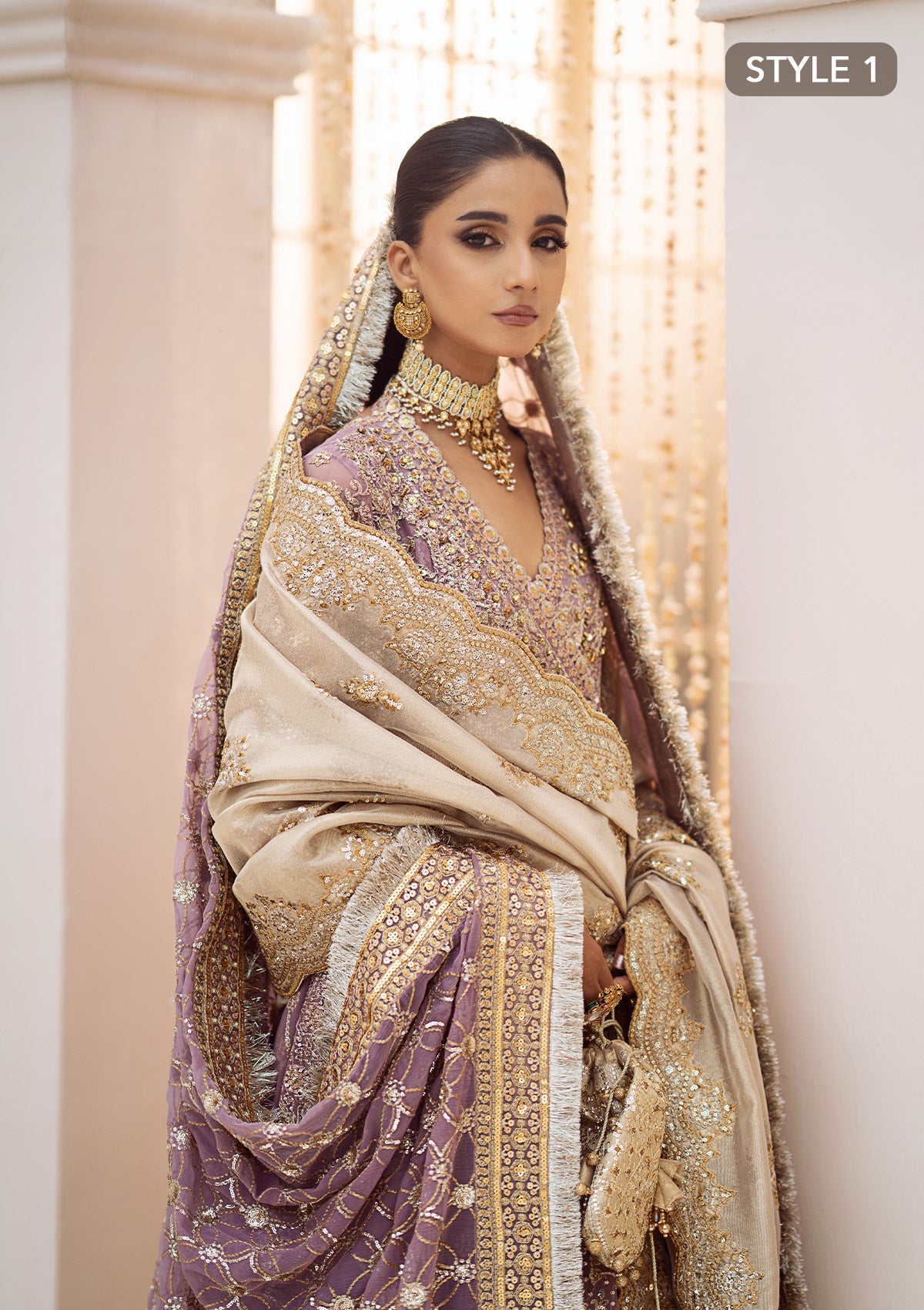 WEDDING FESTIVE 24 VOL. 2 - LOOK 10 Lilac Angrakha with crushed Sharara,Kalidaar with Crushed Frock For Wedding Events - Pakistani Designer Wear for Women in UK | Kifat