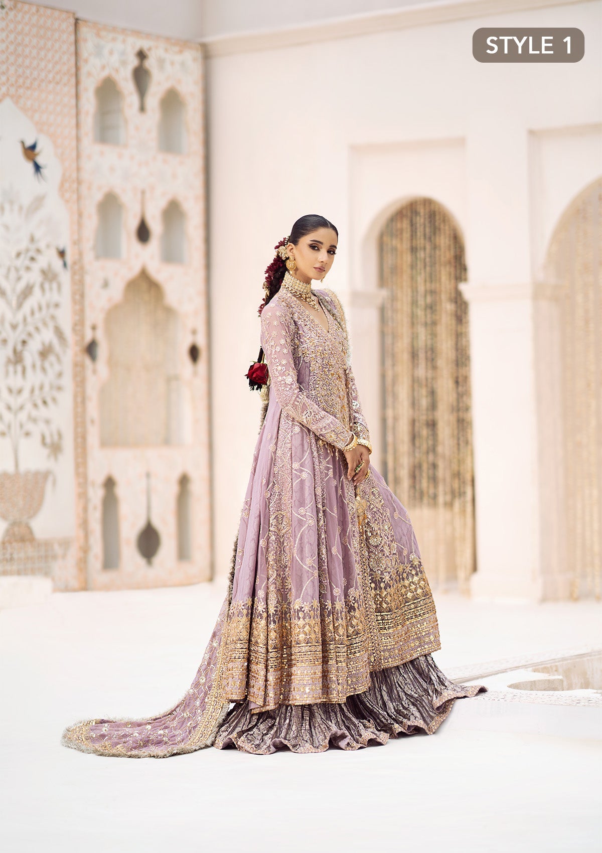 WEDDING FESTIVE 24 VOL. 2 - LOOK 10 Lilac Angrakha with crushed Sharara,Kalidaar with Crushed Frock For Wedding Events - Pakistani Designer Wear for Women in UK | Kifat