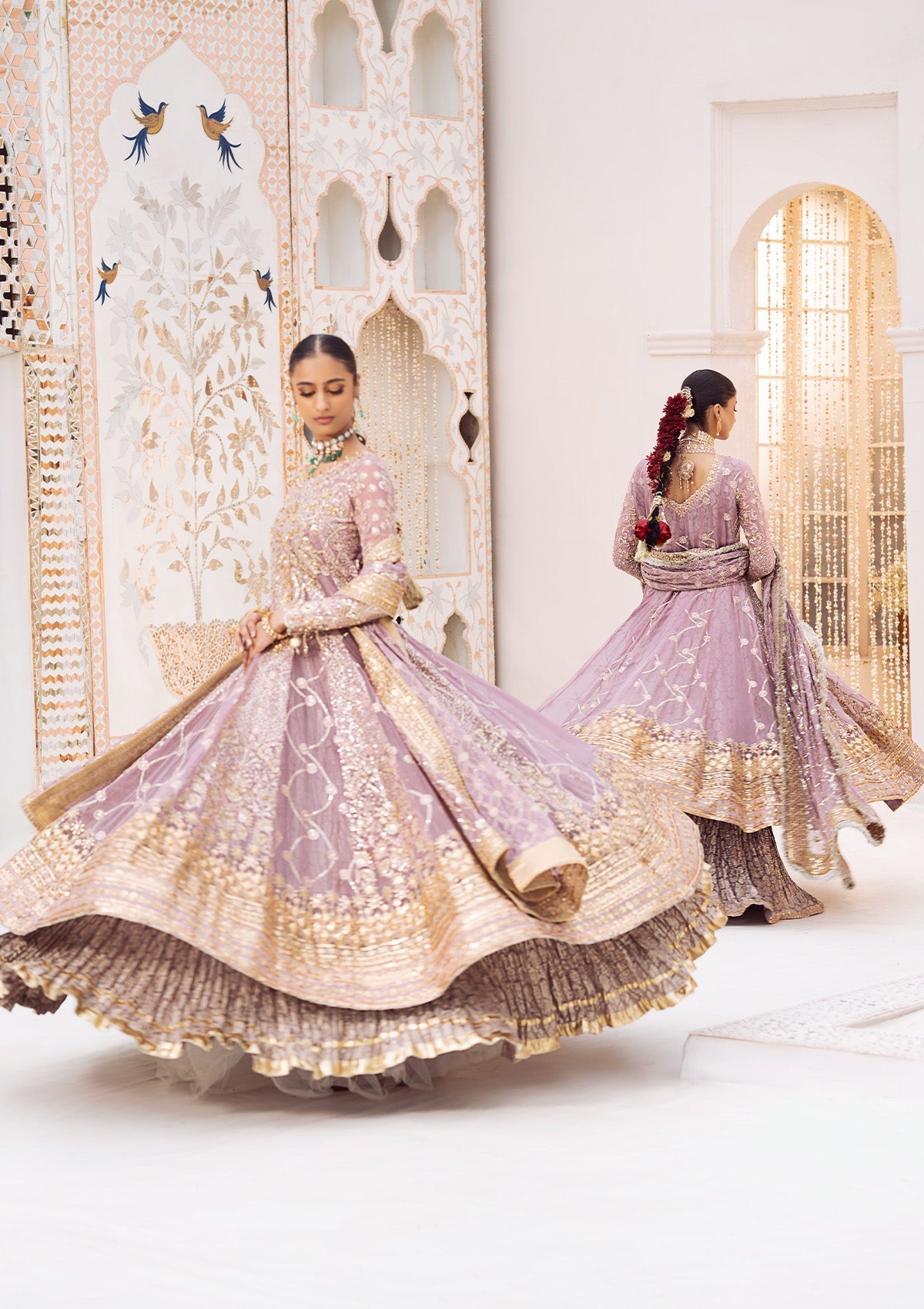WEDDING FESTIVE 24 VOL. 2 - LOOK 10 Lilac Angrakha with crushed Sharara,Kalidaar with Crushed Frock For Wedding Events - Pakistani Designer Wear for Women in UK | Kifat