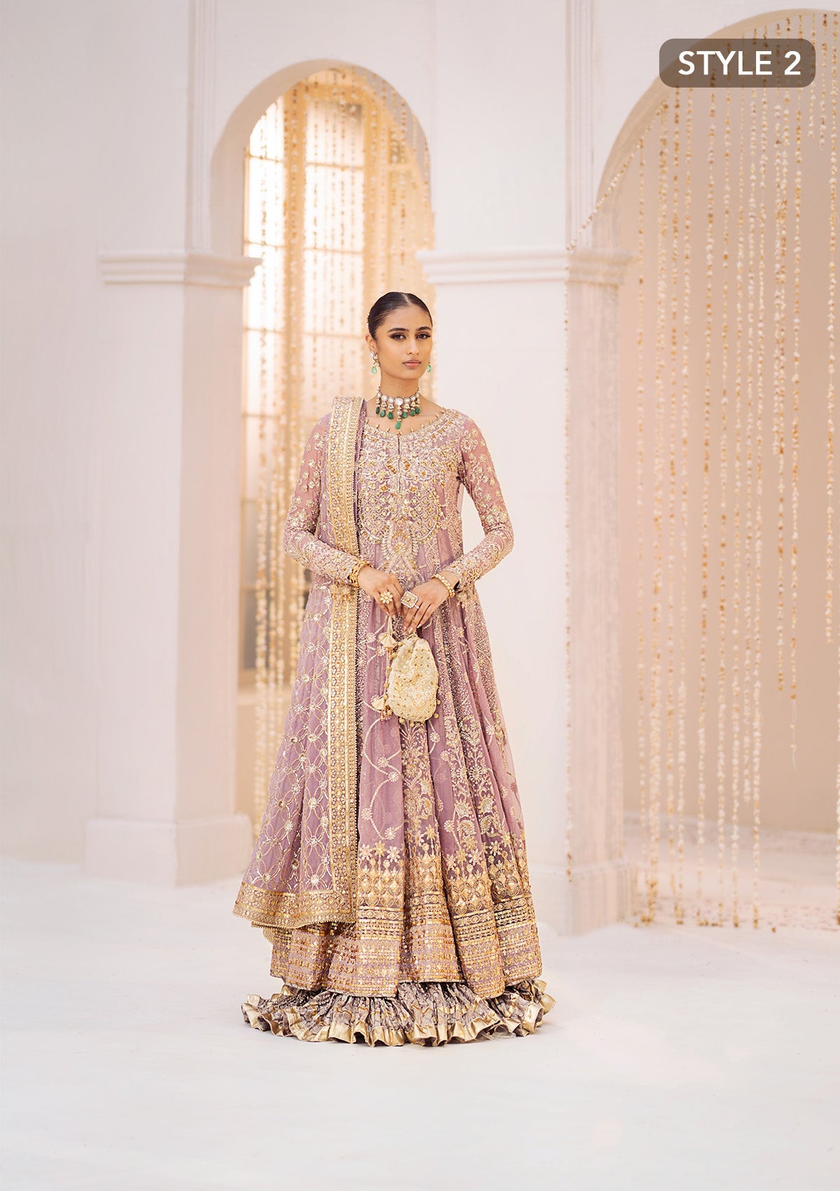 WEDDING FESTIVE 24 VOL. 2 - LOOK 10 Lilac Angrakha with crushed Sharara,Kalidaar with Crushed Frock For Wedding Events - Pakistani Designer Wear for Women in UK | Kifat