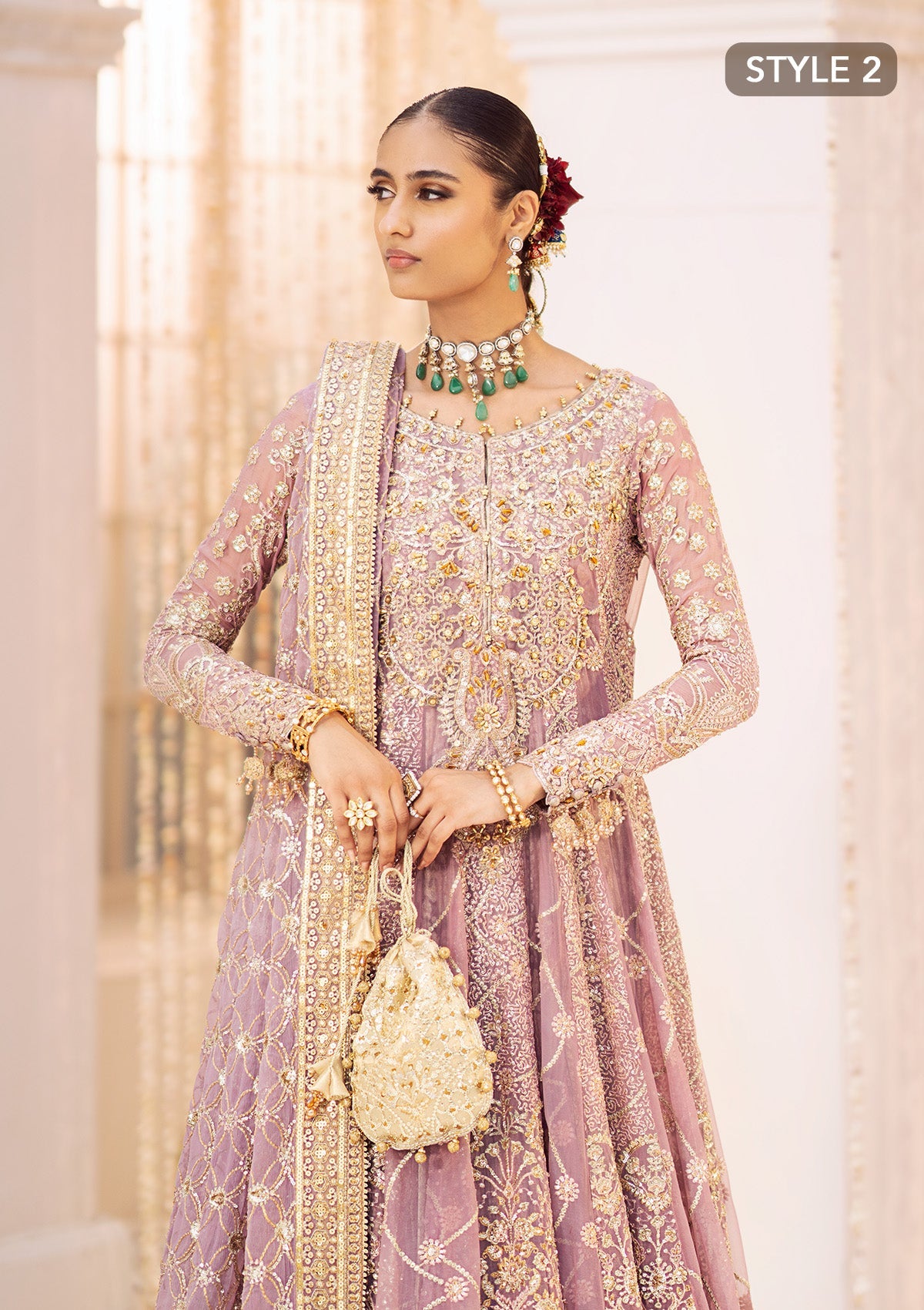 WEDDING FESTIVE 24 VOL. 2 - LOOK 10 Lilac Angrakha with crushed Sharara,Kalidaar with Crushed Frock For Wedding Events - Pakistani Designer Wear for Women in UK | Kifat