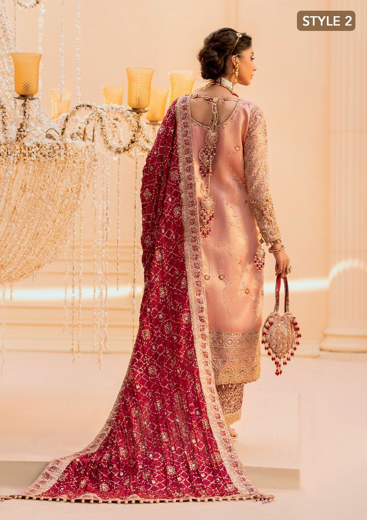 WEDDING FESTIVE 25 VOL. 1 - LOOK 03 Pink LONG SHIRT WITH GHARARA,LONG SHIRT WITH IZAAR PANTS For Wedding Events - Pakistani Designer Wear for Women in UK | Kifat