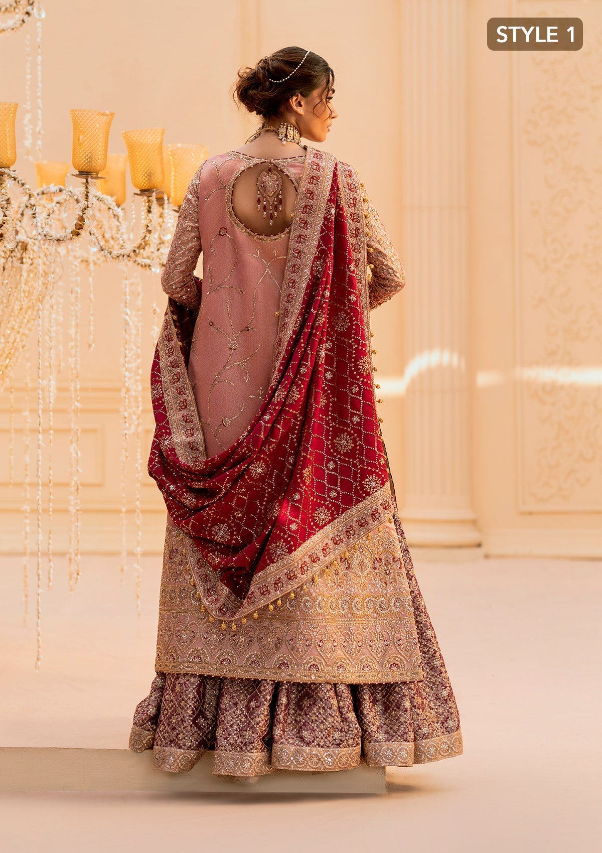 WEDDING FESTIVE 25 VOL. 1 - LOOK 03 Pink LONG SHIRT WITH GHARARA,LONG SHIRT WITH IZAAR PANTS For Wedding Events - Pakistani Designer Wear for Women in UK | Kifat
