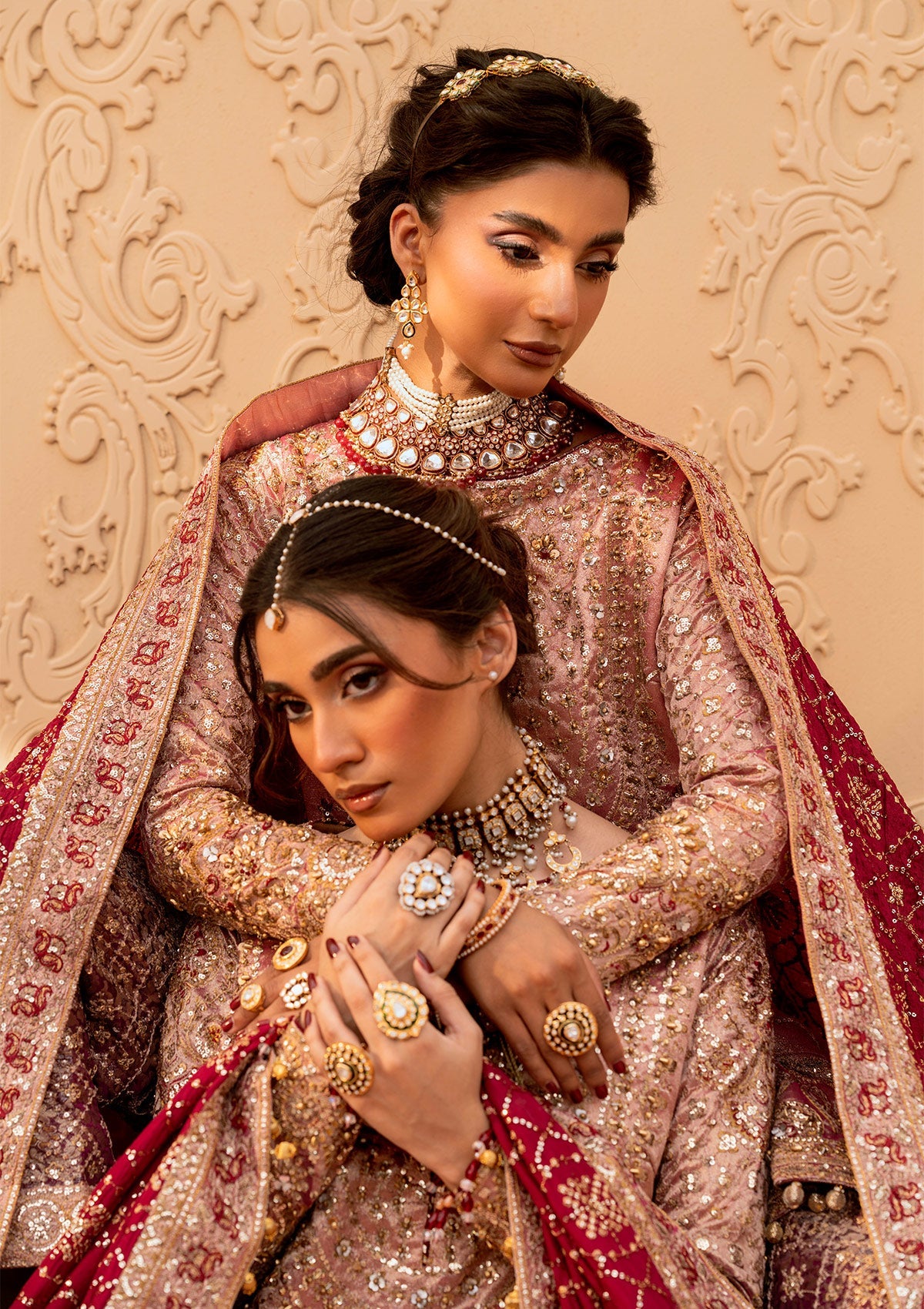 WEDDING FESTIVE 25 VOL. 1 - LOOK 03 Pink LONG SHIRT WITH GHARARA,LONG SHIRT WITH IZAAR PANTS For Wedding Events - Pakistani Designer Wear for Women in UK | Kifat