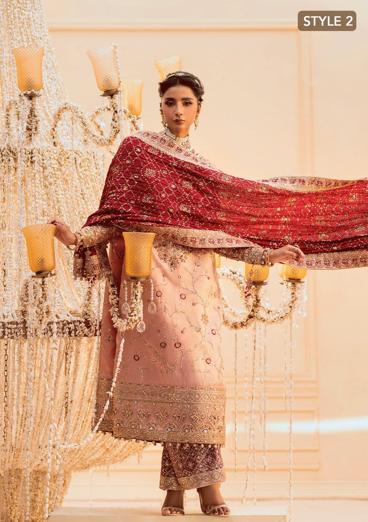 WEDDING FESTIVE 25 VOL. 1 - LOOK 03 Pink LONG SHIRT WITH GHARARA,LONG SHIRT WITH IZAAR PANTS For Wedding Events - Pakistani Designer Wear for Women in UK | Kifat