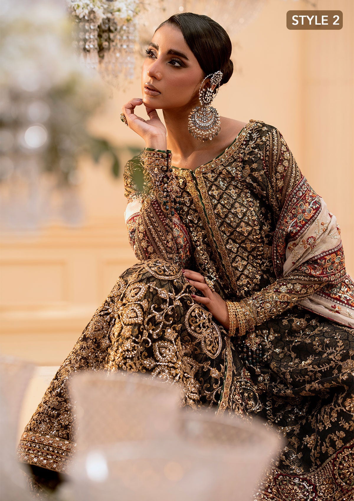 WEDDING FESTIVE 25 VOL. 1 - LOOK 04 Black LONG SHIRT WITH LEHNGA,LONG SHIRT WITH GHARARA For Wedding Events - Pakistani Designer Wear for Women in UK | Kifat