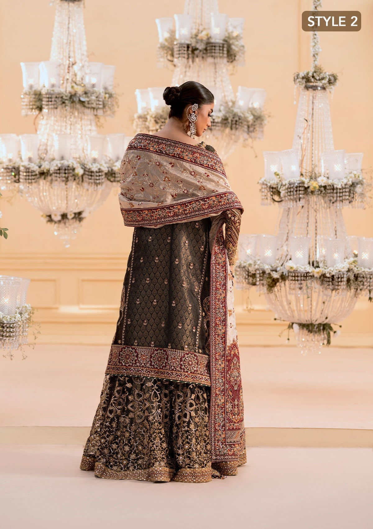 WEDDING FESTIVE 25 VOL. 1 - LOOK 04 Black LONG SHIRT WITH LEHNGA,LONG SHIRT WITH GHARARA For Wedding Events - Pakistani Designer Wear for Women in UK | Kifat