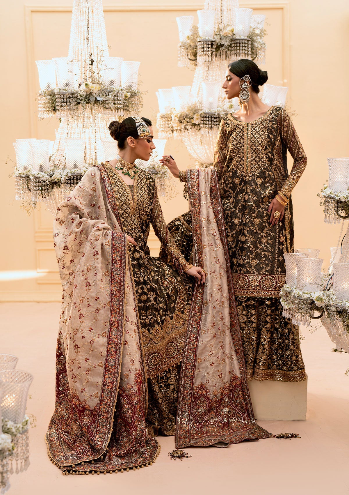 WEDDING FESTIVE 25 VOL. 1 - LOOK 04 Black LONG SHIRT WITH LEHNGA,LONG SHIRT WITH GHARARA For Wedding Events - Pakistani Designer Wear for Women in UK | Kifat