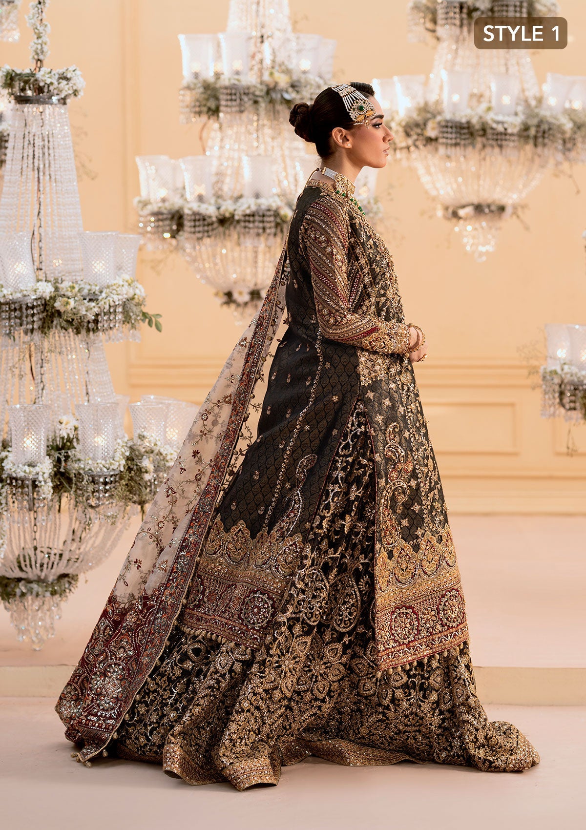 WEDDING FESTIVE 25 VOL. 1 - LOOK 04 Black LONG SHIRT WITH LEHNGA,LONG SHIRT WITH GHARARA For Wedding Events - Pakistani Designer Wear for Women in UK | Kifat