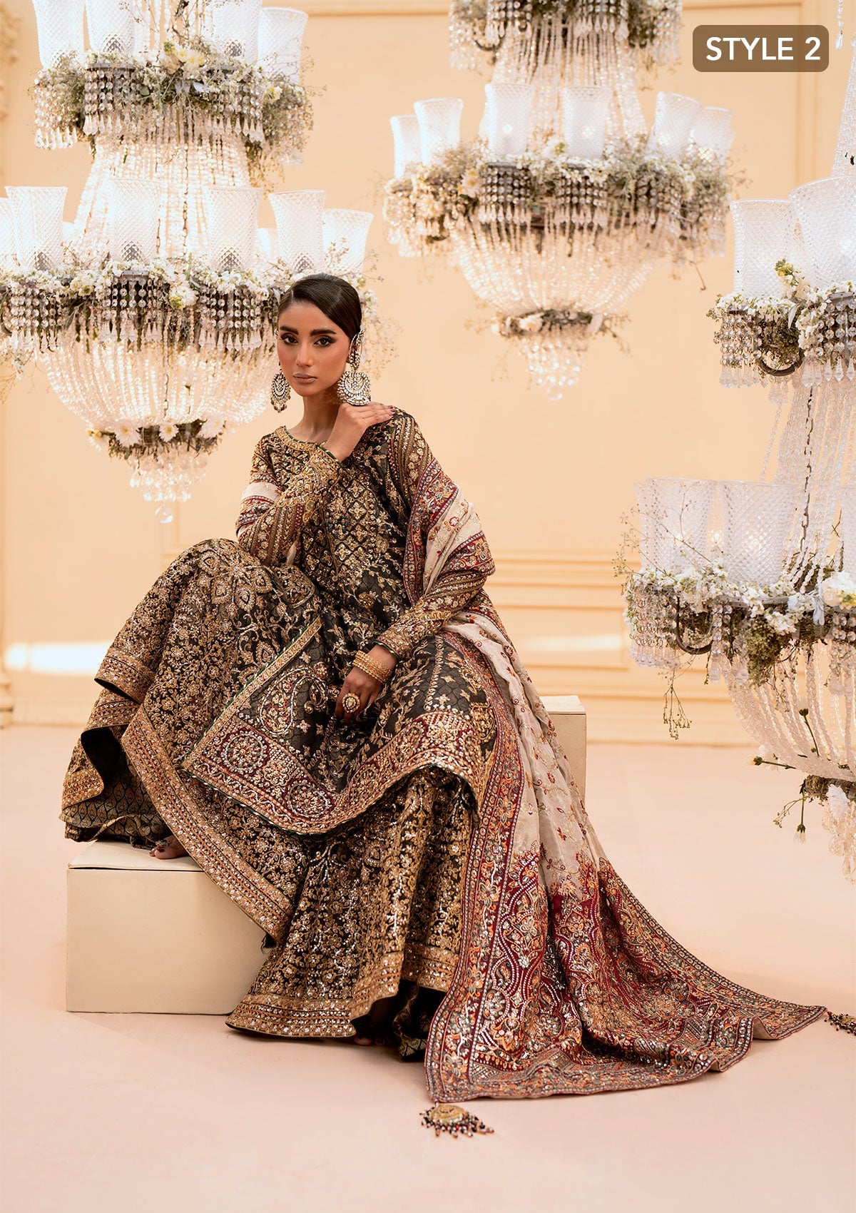 WEDDING FESTIVE 25 VOL. 1 - LOOK 04 Black LONG SHIRT WITH LEHNGA,LONG SHIRT WITH GHARARA For Wedding Events - Pakistani Designer Wear for Women in UK | Kifat