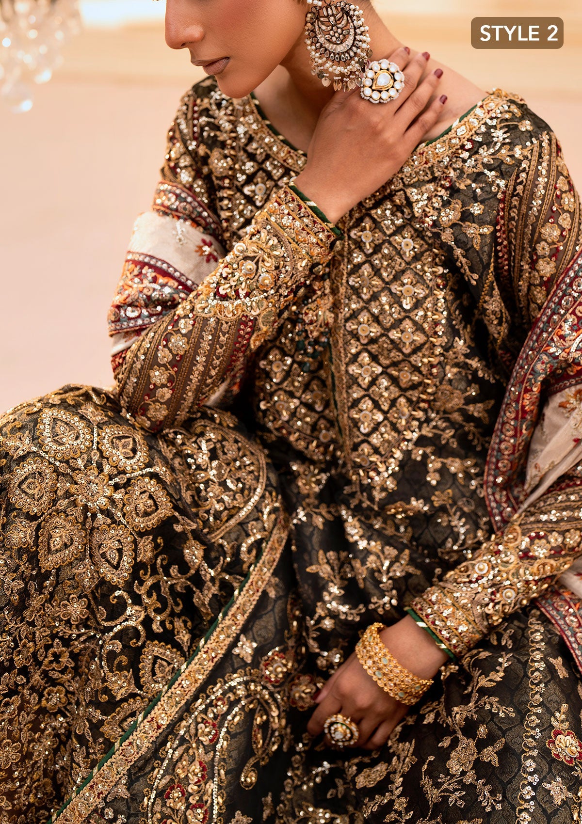 WEDDING FESTIVE 25 VOL. 1 - LOOK 04 Black LONG SHIRT WITH LEHNGA,LONG SHIRT WITH GHARARA For Wedding Events - Pakistani Designer Wear for Women in UK | Kifat