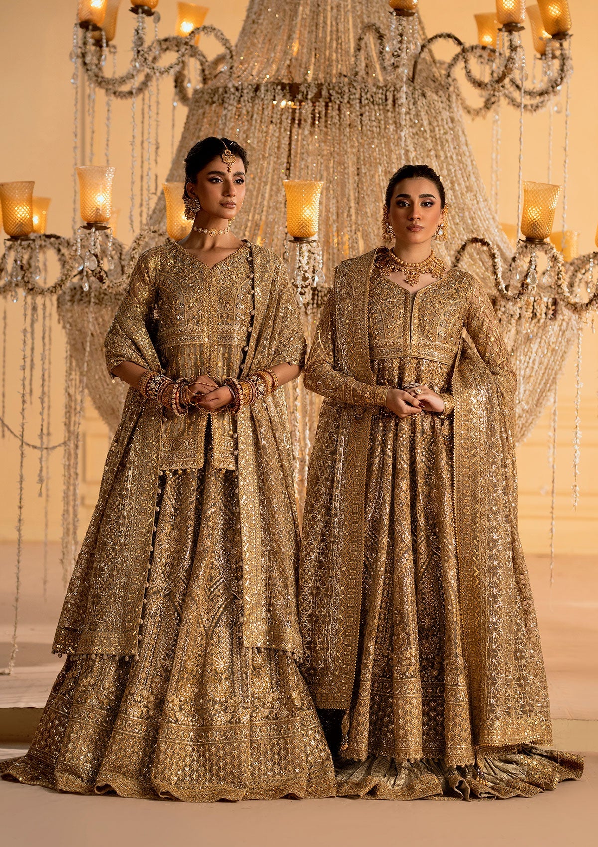 WEDDING FESTIVE 25 VOL. 1 - LOOK 05 Gold KALIDAR WITH CRUSHED SKIRT,KURTI WITH LEHNGA For Wedding Events - Pakistani Designer Wear for Women in UK | Kifat
