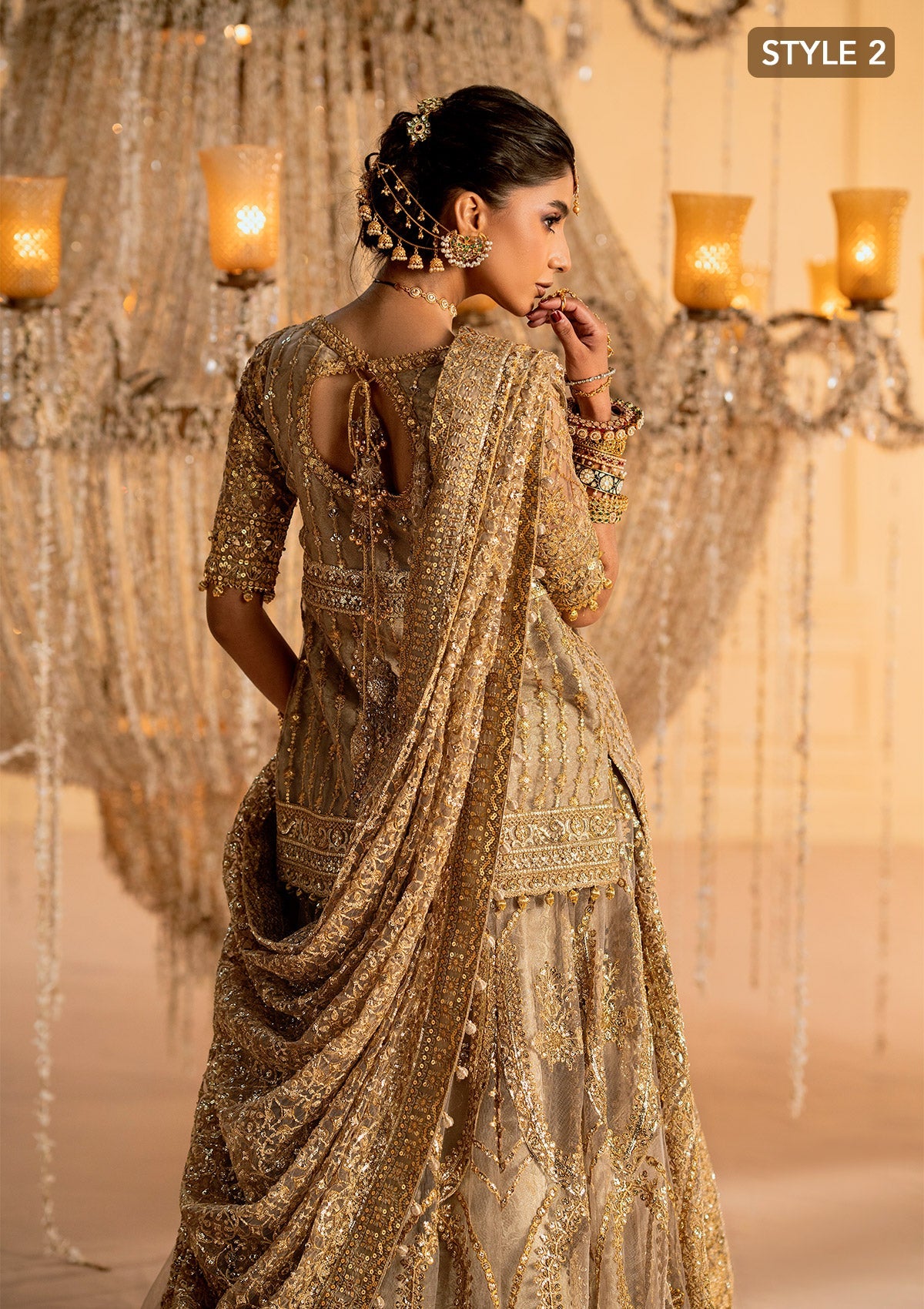 WEDDING FESTIVE 25 VOL. 1 - LOOK 05 Gold KALIDAR WITH CRUSHED SKIRT,KURTI WITH LEHNGA For Wedding Events - Pakistani Designer Wear for Women in UK | Kifat