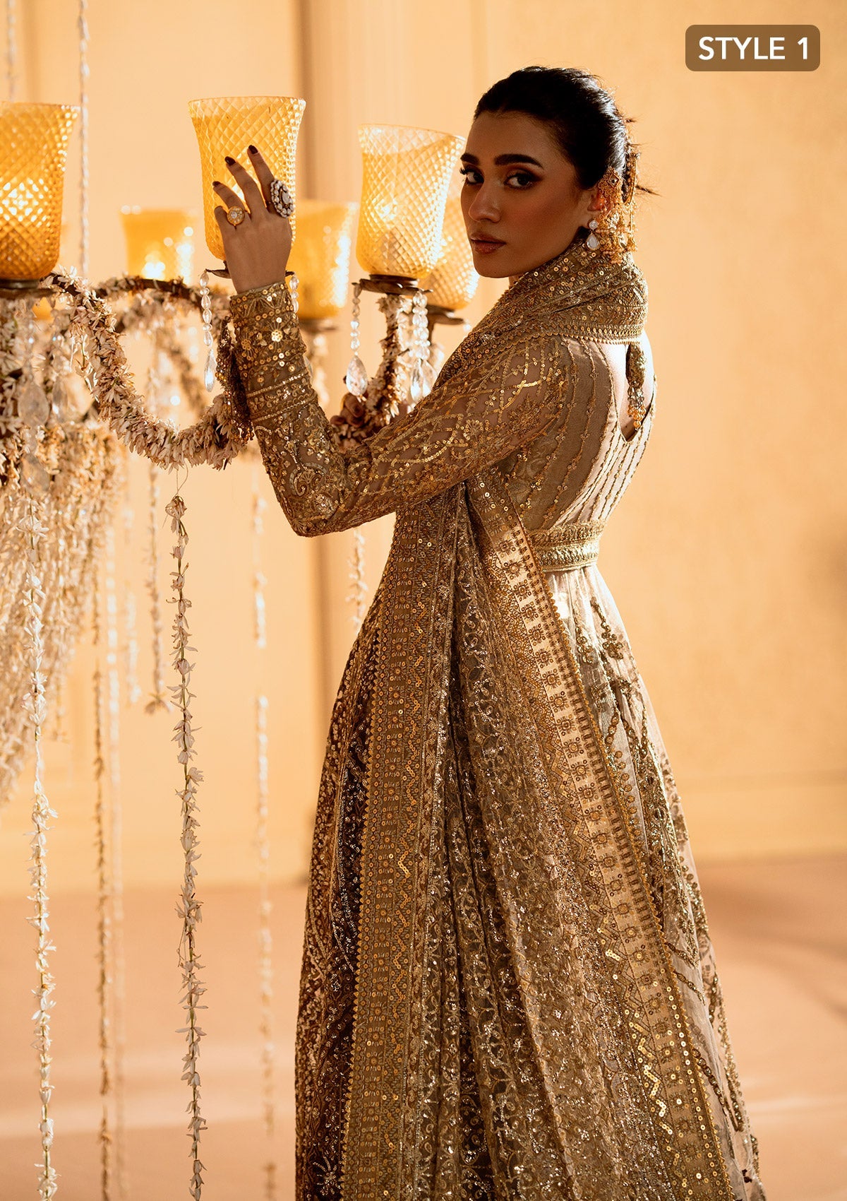 WEDDING FESTIVE 25 VOL. 1 - LOOK 05 Gold KALIDAR WITH CRUSHED SKIRT,KURTI WITH LEHNGA For Wedding Events - Pakistani Designer Wear for Women in UK | Kifat