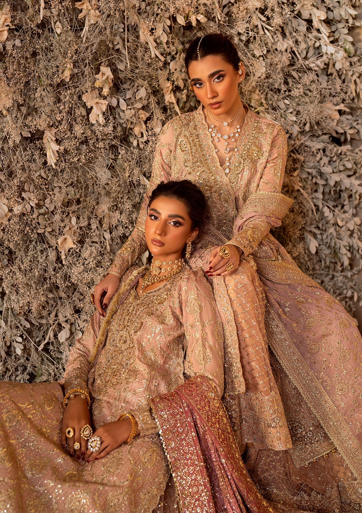 WEDDING FESTIVE 25 VOL. 1 - LOOK 07 Tea Pink ANGRAKHA WITH GHARARA,SIDE SLIT LONG SHIRT WITH CRUSHED FROCK For Wedding Events - Pakistani Designer Wear for Women in UK | Kifat