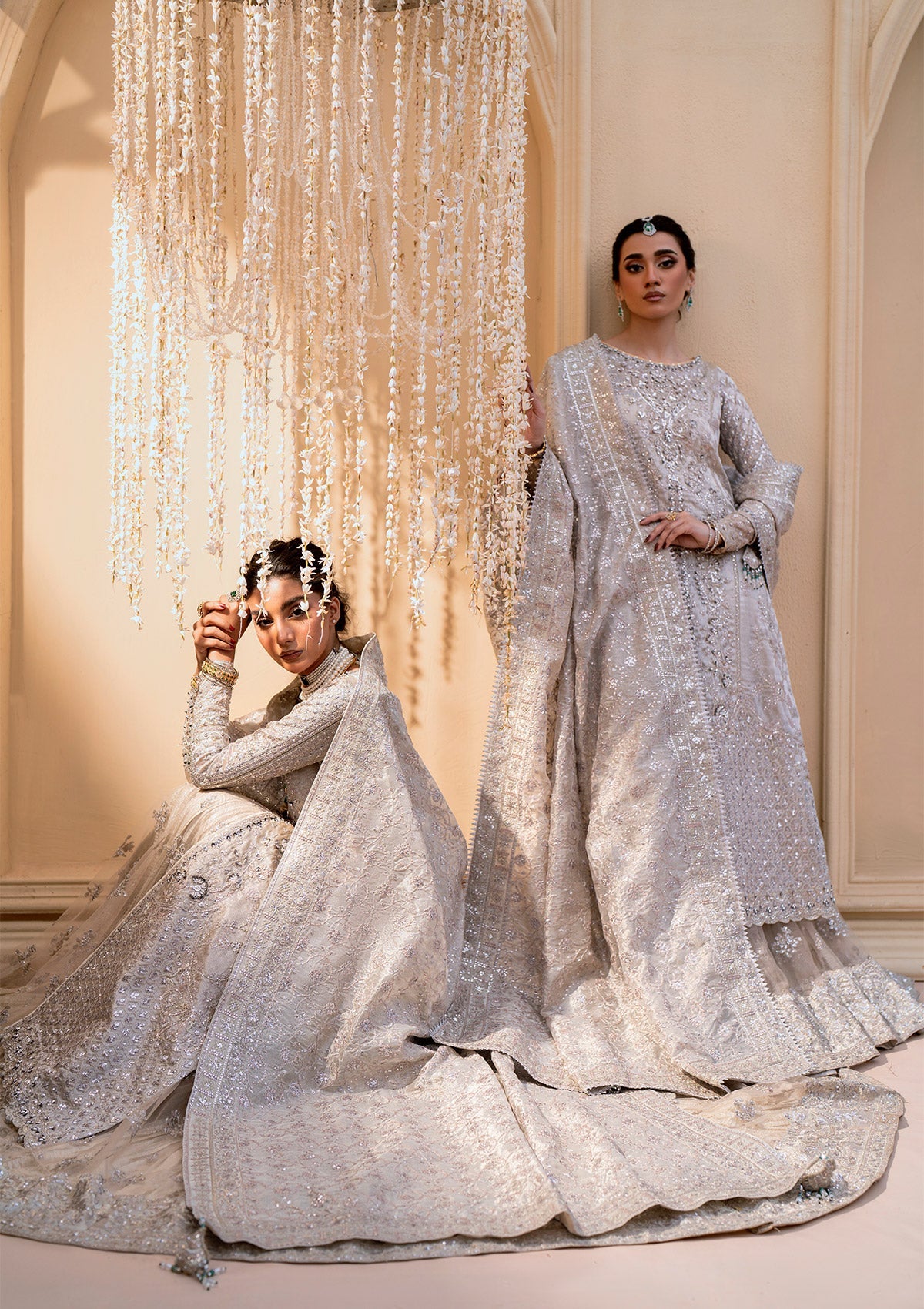 WEDDING FESTIVE 25 VOL. 1 - LOOK 09 Ivory OPEN FRONT SHIRT WITH CRUSHED SKIRT,SIDE SLIT OPEN SHIRT WITH CRUSHED FROCK For Wedding Events - Pakistani Designer Wear for Women in UK | Kifat