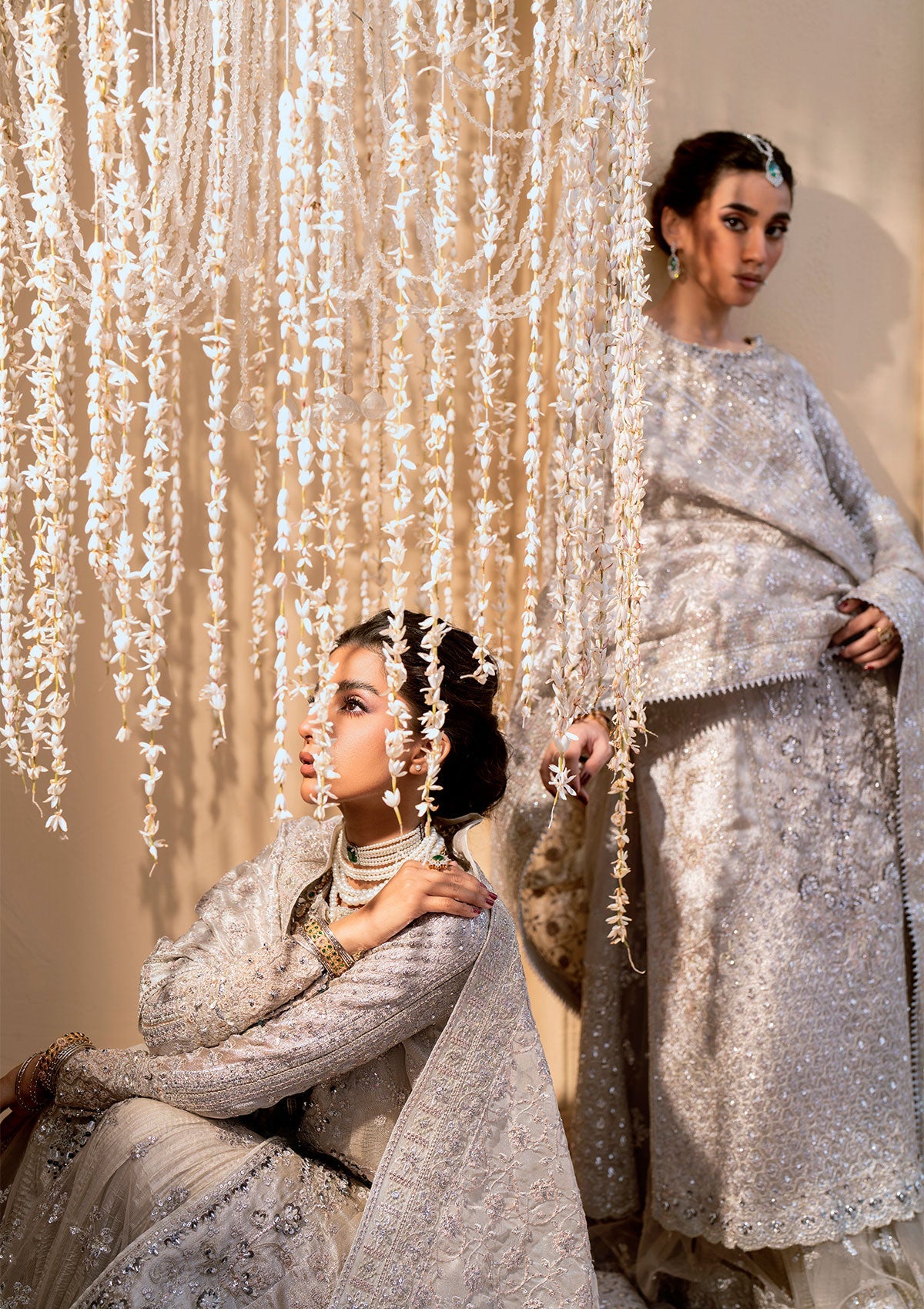 WEDDING FESTIVE 25 VOL. 1 - LOOK 09 Ivory OPEN FRONT SHIRT WITH CRUSHED SKIRT,SIDE SLIT OPEN SHIRT WITH CRUSHED FROCK For Wedding Events - Pakistani Designer Wear for Women in UK | Kifat