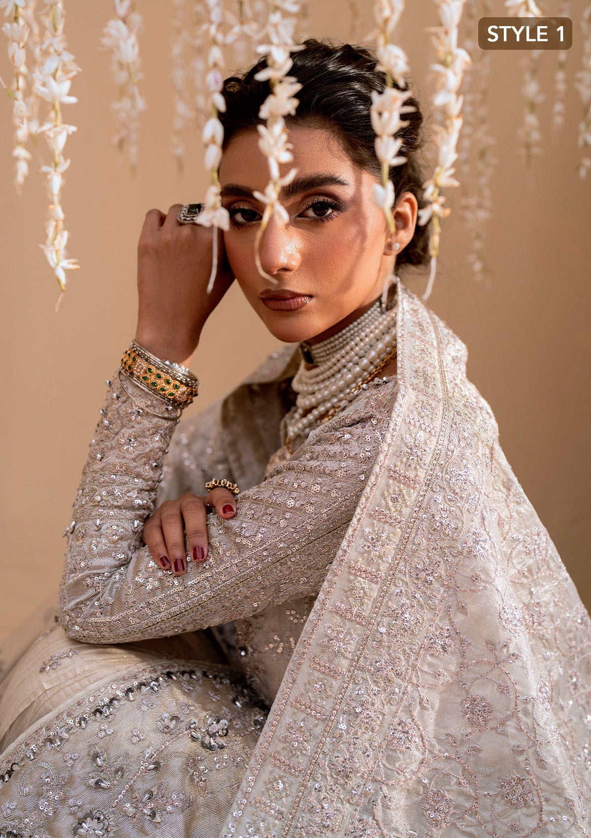 WEDDING FESTIVE 25 VOL. 1 - LOOK 09 Ivory OPEN FRONT SHIRT WITH CRUSHED SKIRT,SIDE SLIT OPEN SHIRT WITH CRUSHED FROCK For Wedding Events - Pakistani Designer Wear for Women in UK | Kifat