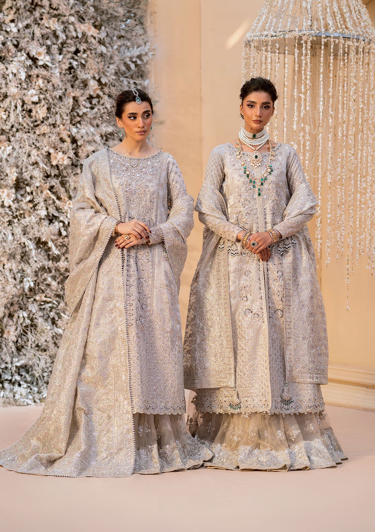 WEDDING FESTIVE 25 VOL. 1 - LOOK 09 Ivory OPEN FRONT SHIRT WITH CRUSHED SKIRT,SIDE SLIT OPEN SHIRT WITH CRUSHED FROCK For Wedding Events - Pakistani Designer Wear for Women in UK | Kifat