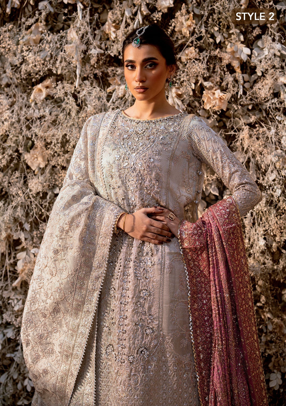 WEDDING FESTIVE 25 VOL. 1 - LOOK 09 Ivory OPEN FRONT SHIRT WITH CRUSHED SKIRT,SIDE SLIT OPEN SHIRT WITH CRUSHED FROCK For Wedding Events - Pakistani Designer Wear for Women in UK | Kifat