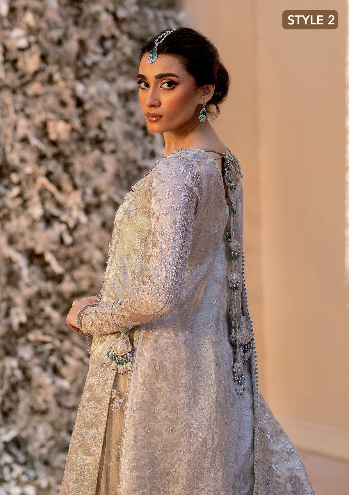 WEDDING FESTIVE 25 VOL. 1 - LOOK 09 Ivory OPEN FRONT SHIRT WITH CRUSHED SKIRT,SIDE SLIT OPEN SHIRT WITH CRUSHED FROCK For Wedding Events - Pakistani Designer Wear for Women in UK | Kifat