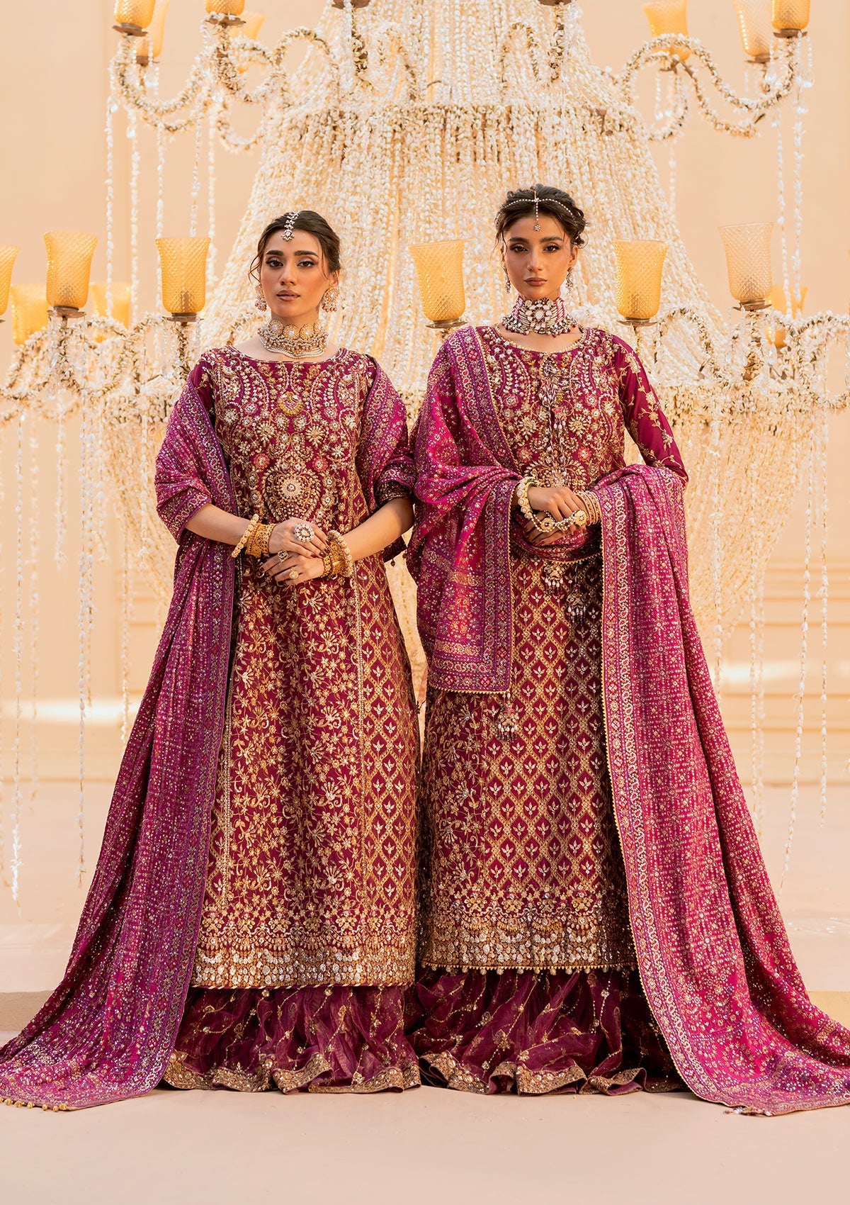 WEDDING FESTIVE 25 VOL. 1 - LOOK 10 Magenta LONG SHIRT WITH CRUSHED SKIRT,LONG SHIRT WITH CRUSHED GHARARA For Wedding Events - Pakistani Designer Wear for Women in UK | Kifat