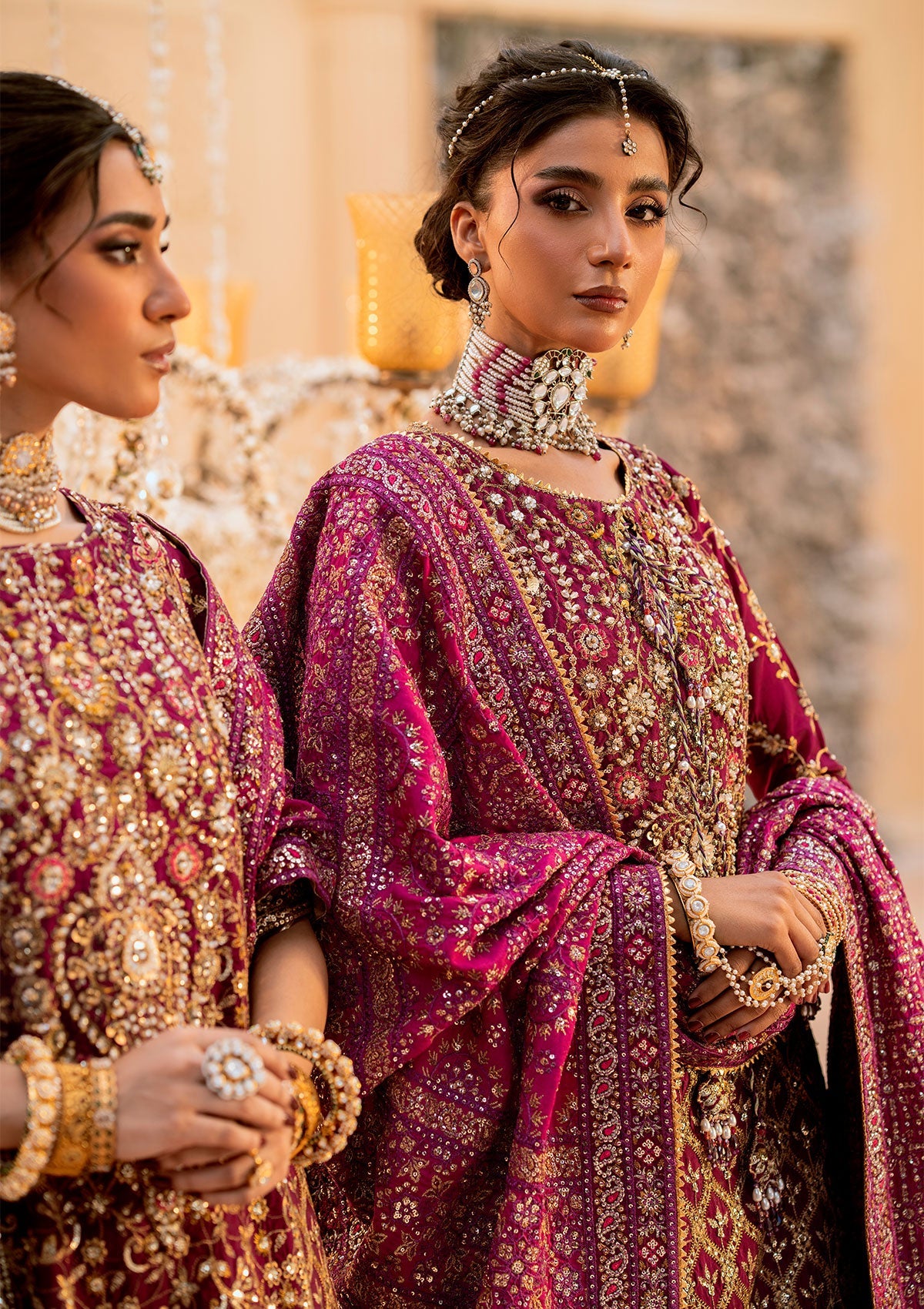 WEDDING FESTIVE 25 VOL. 1 - LOOK 10 Magenta LONG SHIRT WITH CRUSHED SKIRT,LONG SHIRT WITH CRUSHED GHARARA For Wedding Events - Pakistani Designer Wear for Women in UK | Kifat