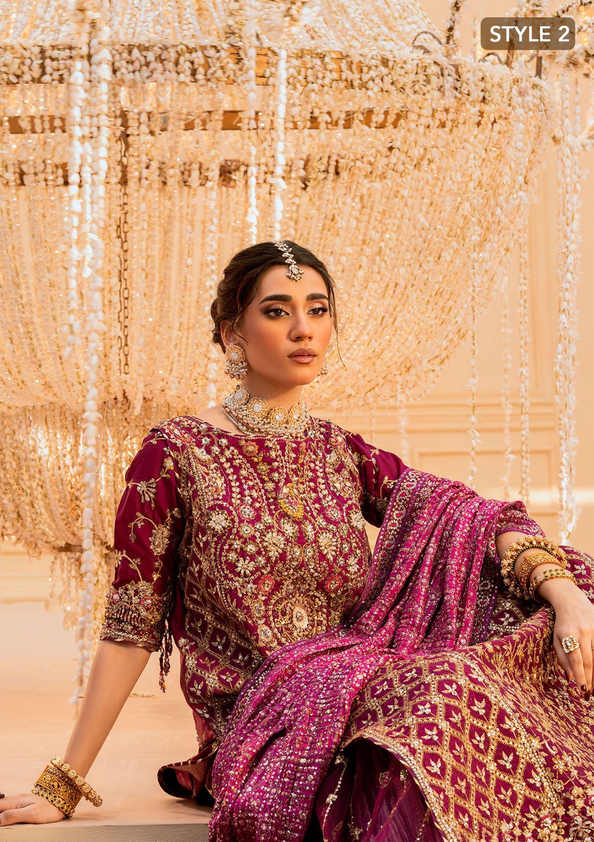WEDDING FESTIVE 25 VOL. 1 - LOOK 10 Magenta LONG SHIRT WITH CRUSHED SKIRT,LONG SHIRT WITH CRUSHED GHARARA For Wedding Events - Pakistani Designer Wear for Women in UK | Kifat